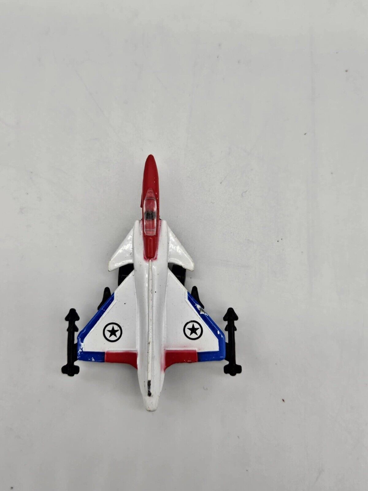 6006 MILITARY FIGHTER JET WHITE RED BLUE DIECAST 2 1/2" PLANE W MISSILES - CHINA