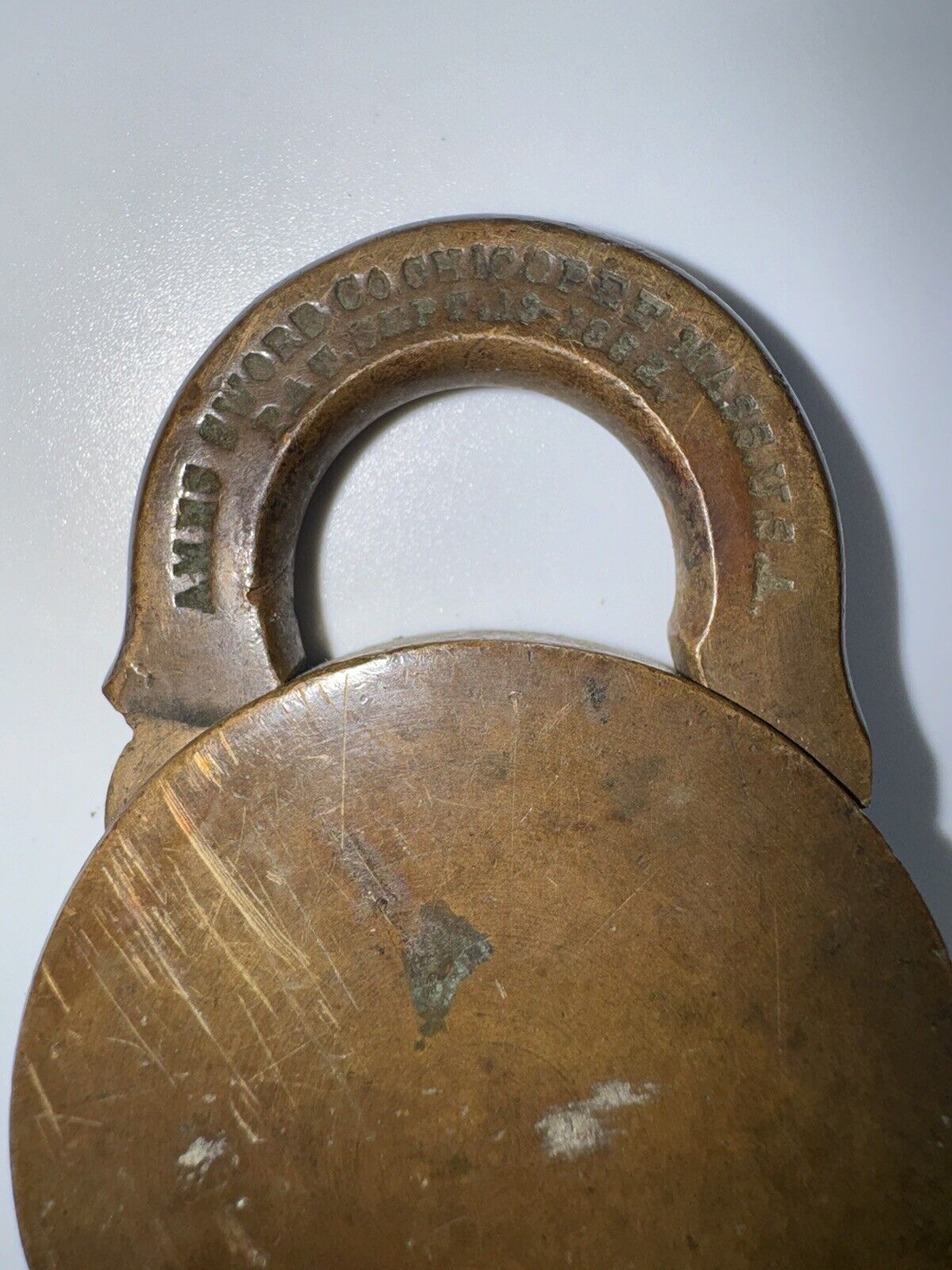 Vintage Ames Sword Co Brass Padlock with Key 1884 Victorian Era FNF