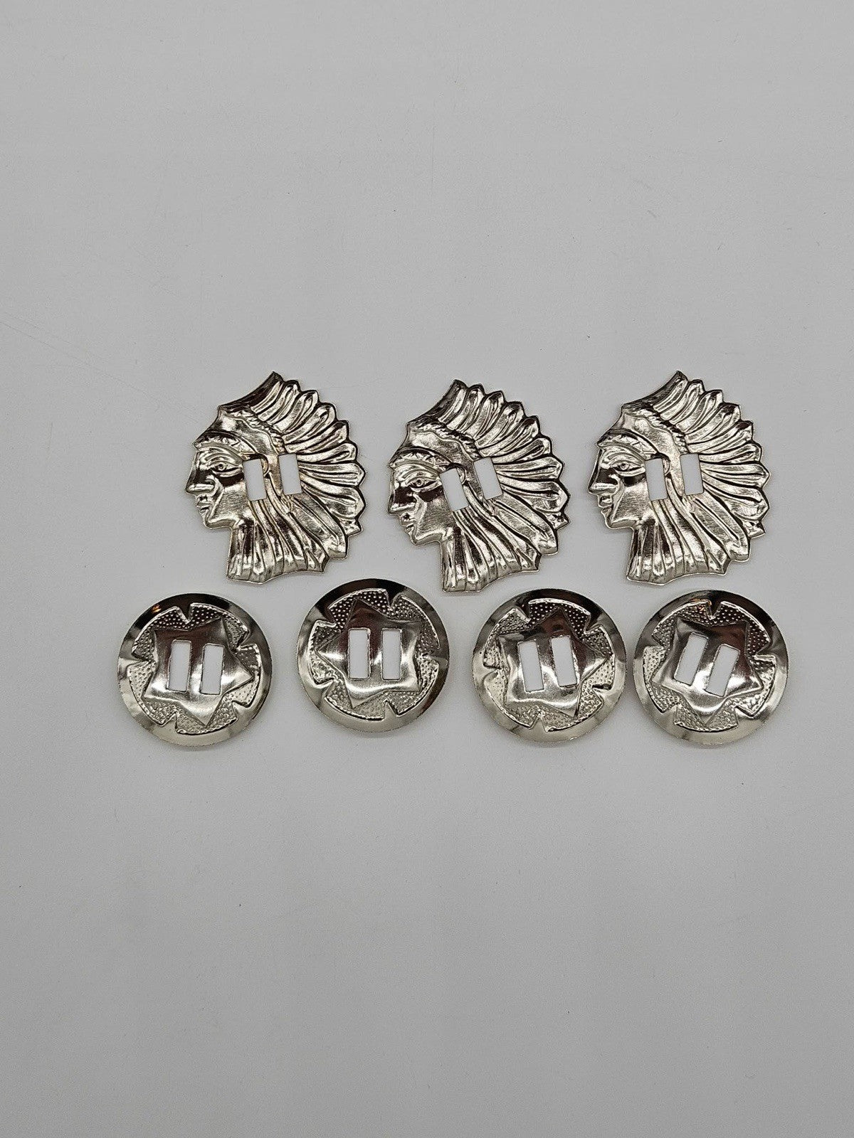 Vintage Silver Tone Concho Belt Buckles Native American Chief Lot 7