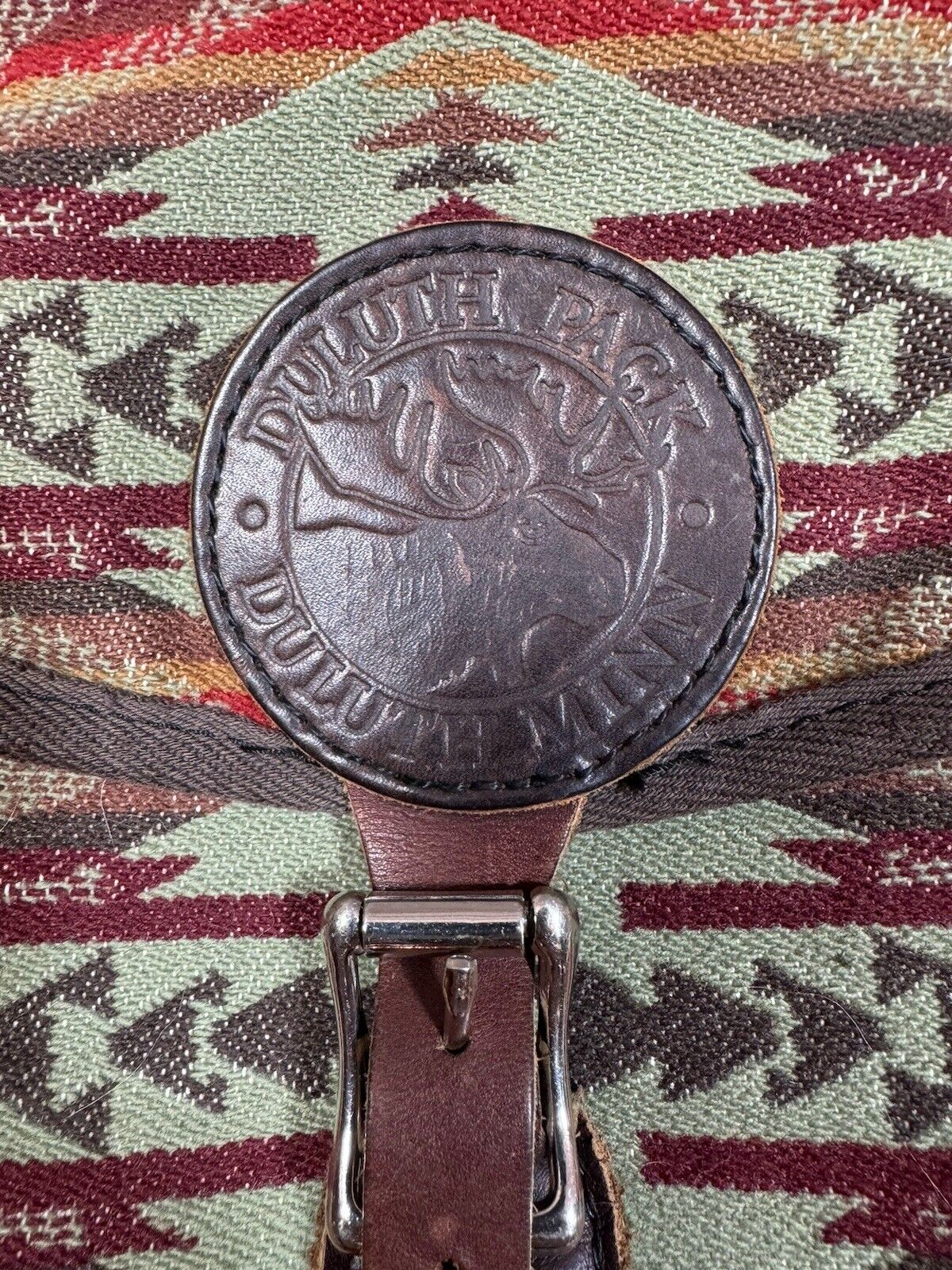 Deluth Pack Wool Aztec Patterned Bag W/ Genuine Leather - PERFECT cond. WCLTH