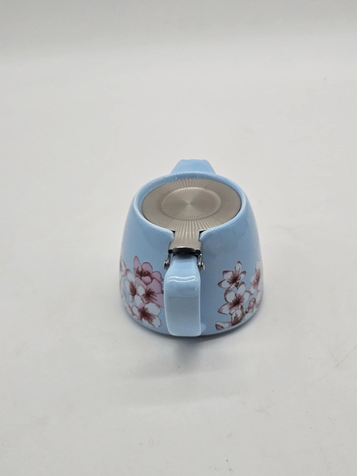 Alfred Ceramic Light Blue Floral Cherry Blossoms Stainless Steel Tea Pot Kettle