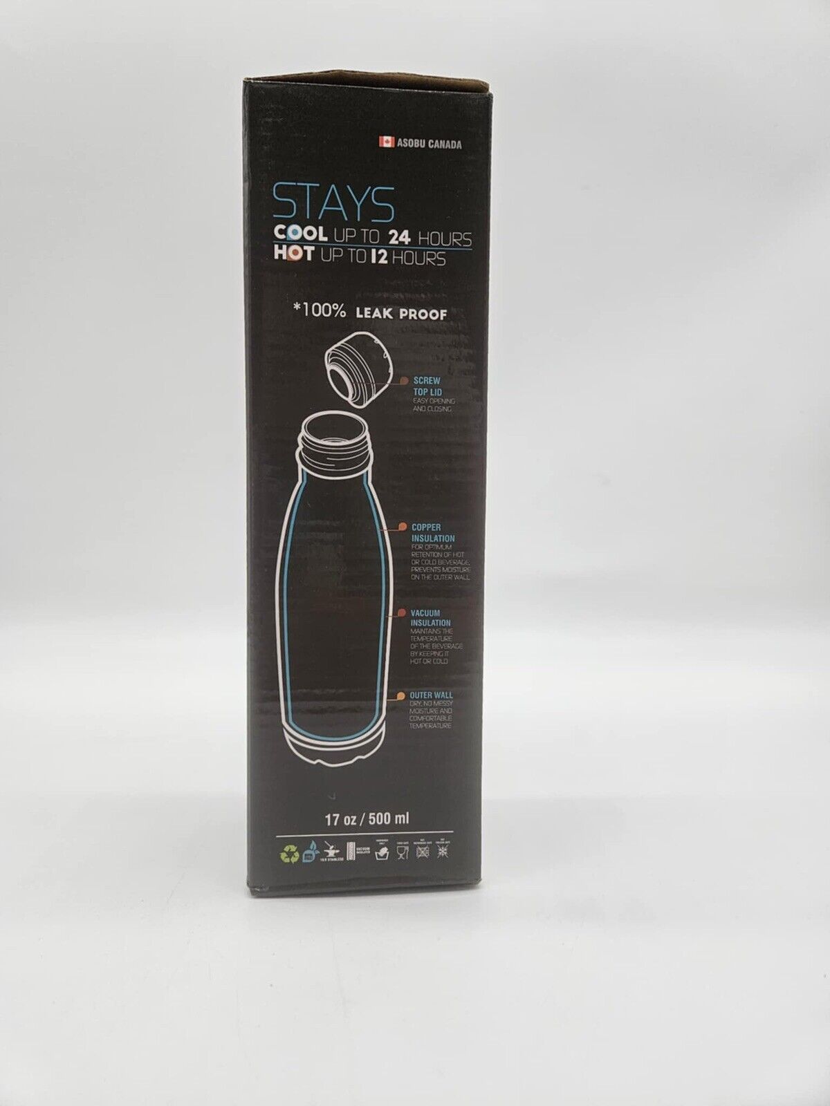 CENTRAL PARK Stainless Steel Water Bottle 17oz 500ml Vacuum Insulated