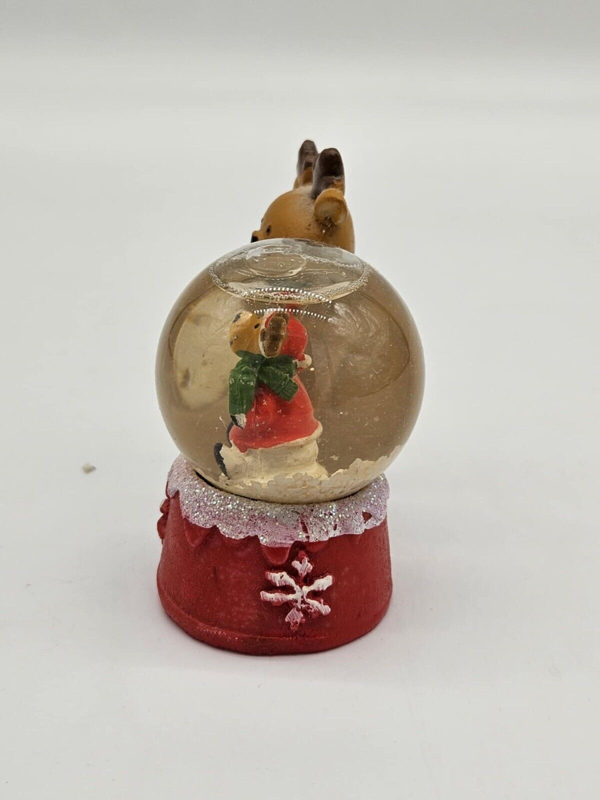 Adorable Ceramic Christmas Reindeer Holding Reindeer Snow Globe