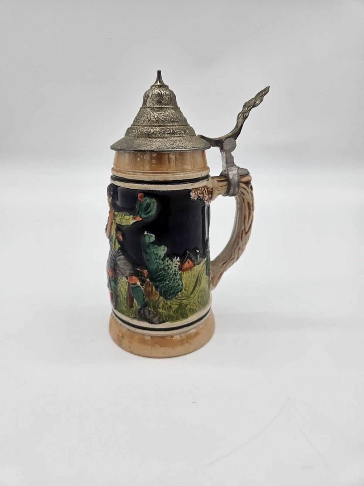 Antique 1940's 'Auf Der Alm' Germany # 477  Lidded German Beer Stein Mug .5L