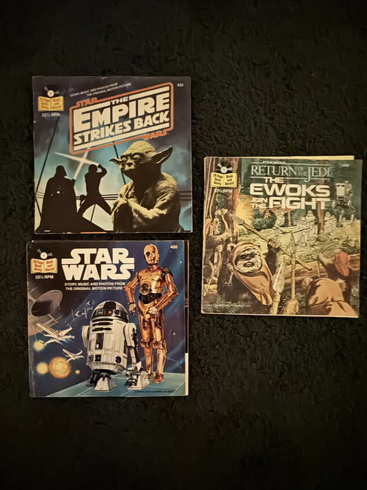 3 Lot Vintage Star Wars READ ALONG BOOK and RECORD Empire Jedi Ewoks Droids 1979