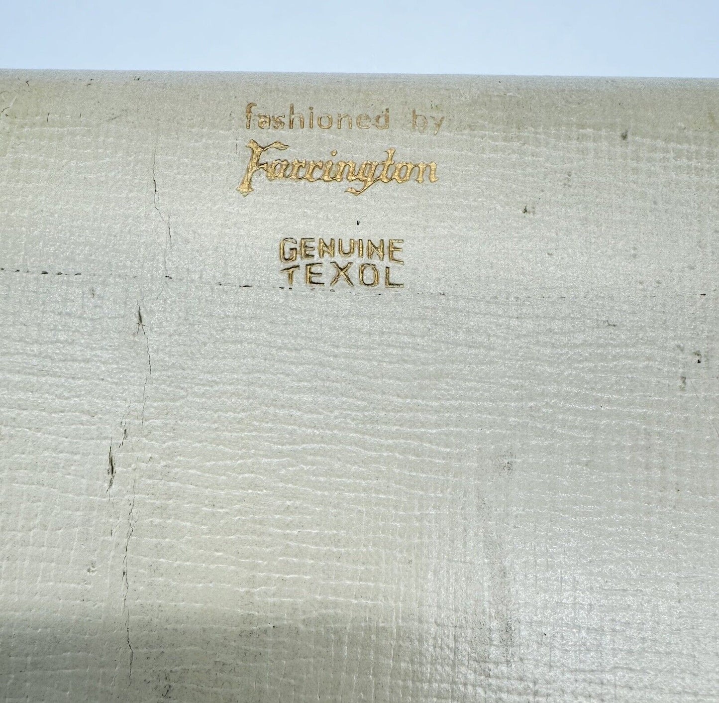 Vintage Farrington Jewelry Box Genuine Texol Cream & Burgundy Lining 10x6