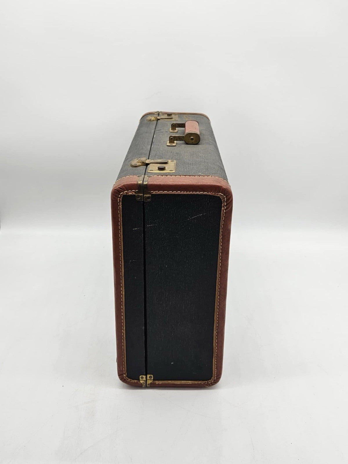 Vtg '40s Carilite Suitcase Luggage 25x16x8 "Tweed And Leather" Brown