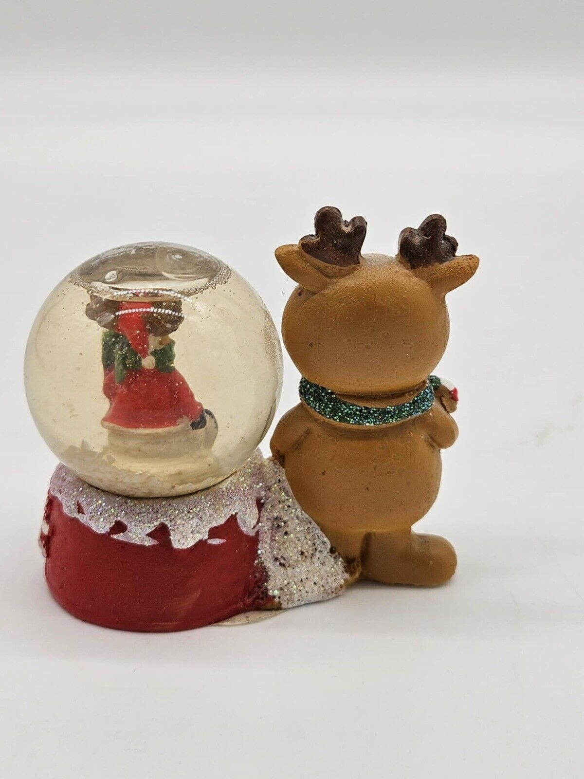 Adorable Ceramic Christmas Reindeer Holding Reindeer Snow Globe
