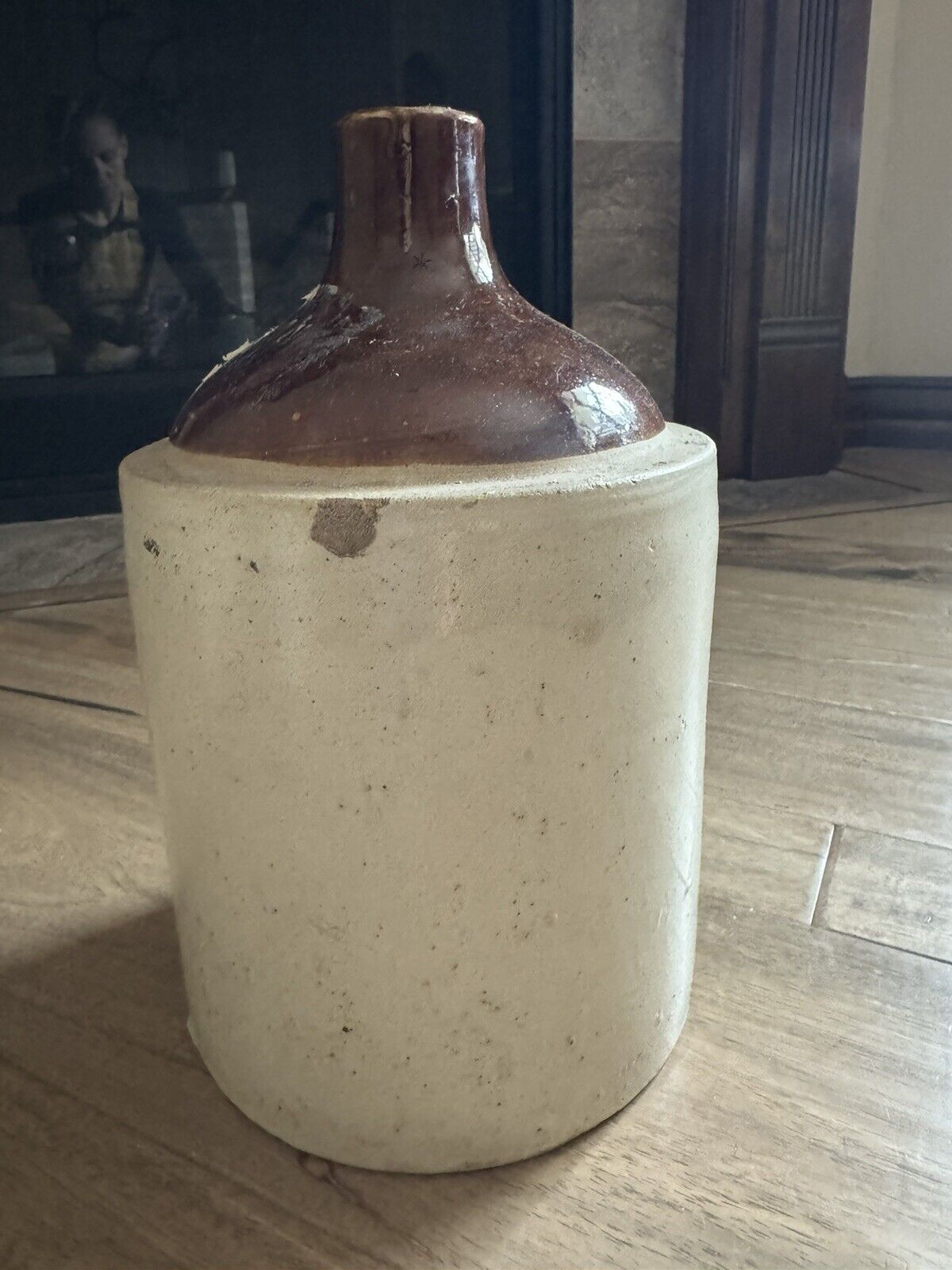 Antique Vintage 1/2 Gallon Stoneware Pottery Crock Jug Brown Cream - 9 " Tall