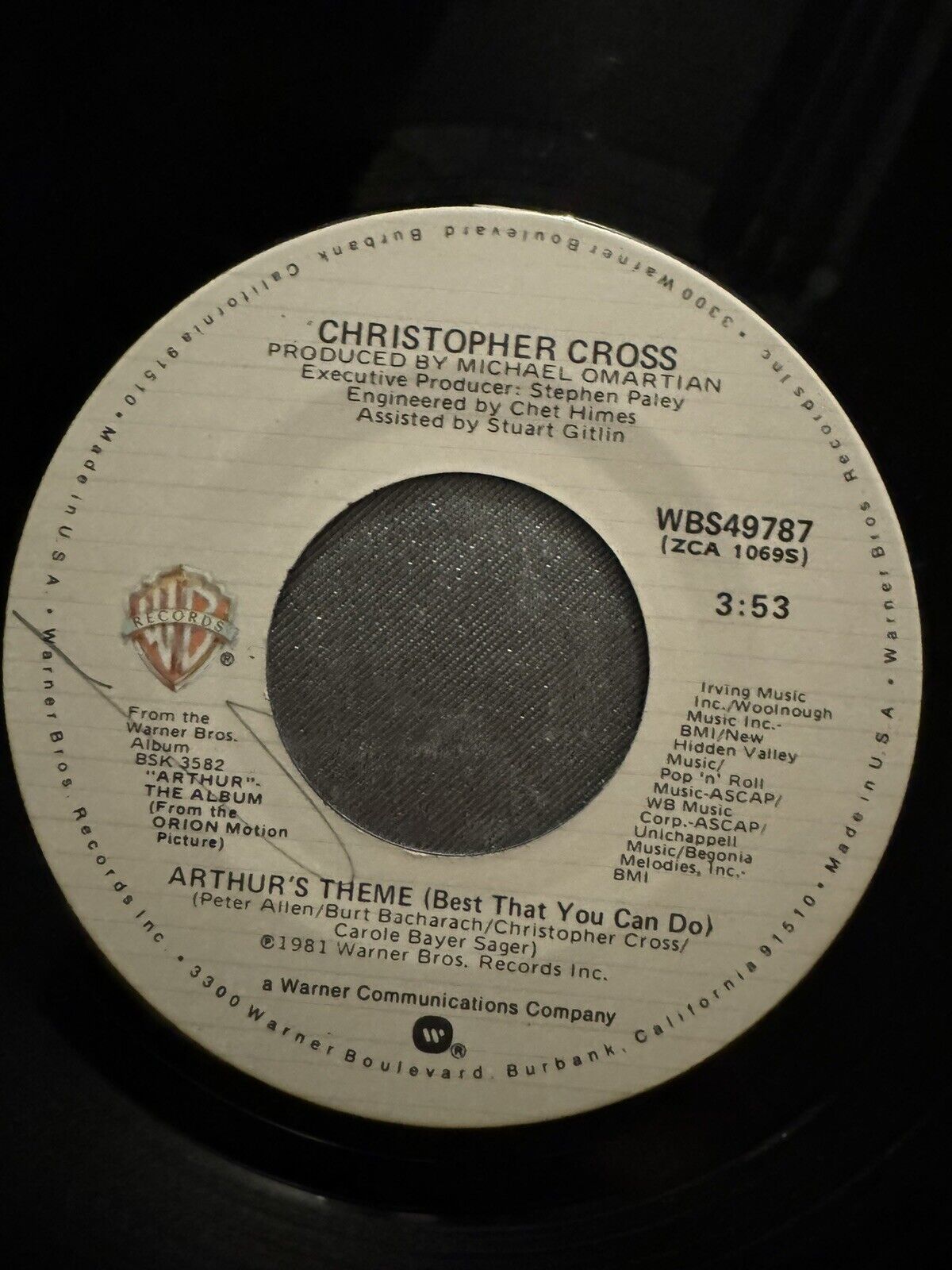 Christopher Cross "Arthur's Theme (Best That You Can Do)" 45