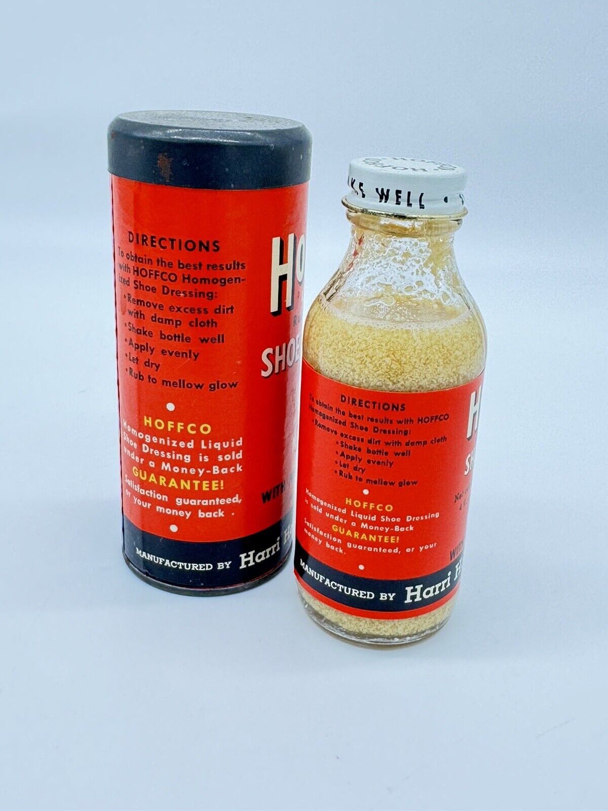 Antique Hoffco Shoe Dressing Vintage Cardboard Tin Liquid Shoe Dressing White