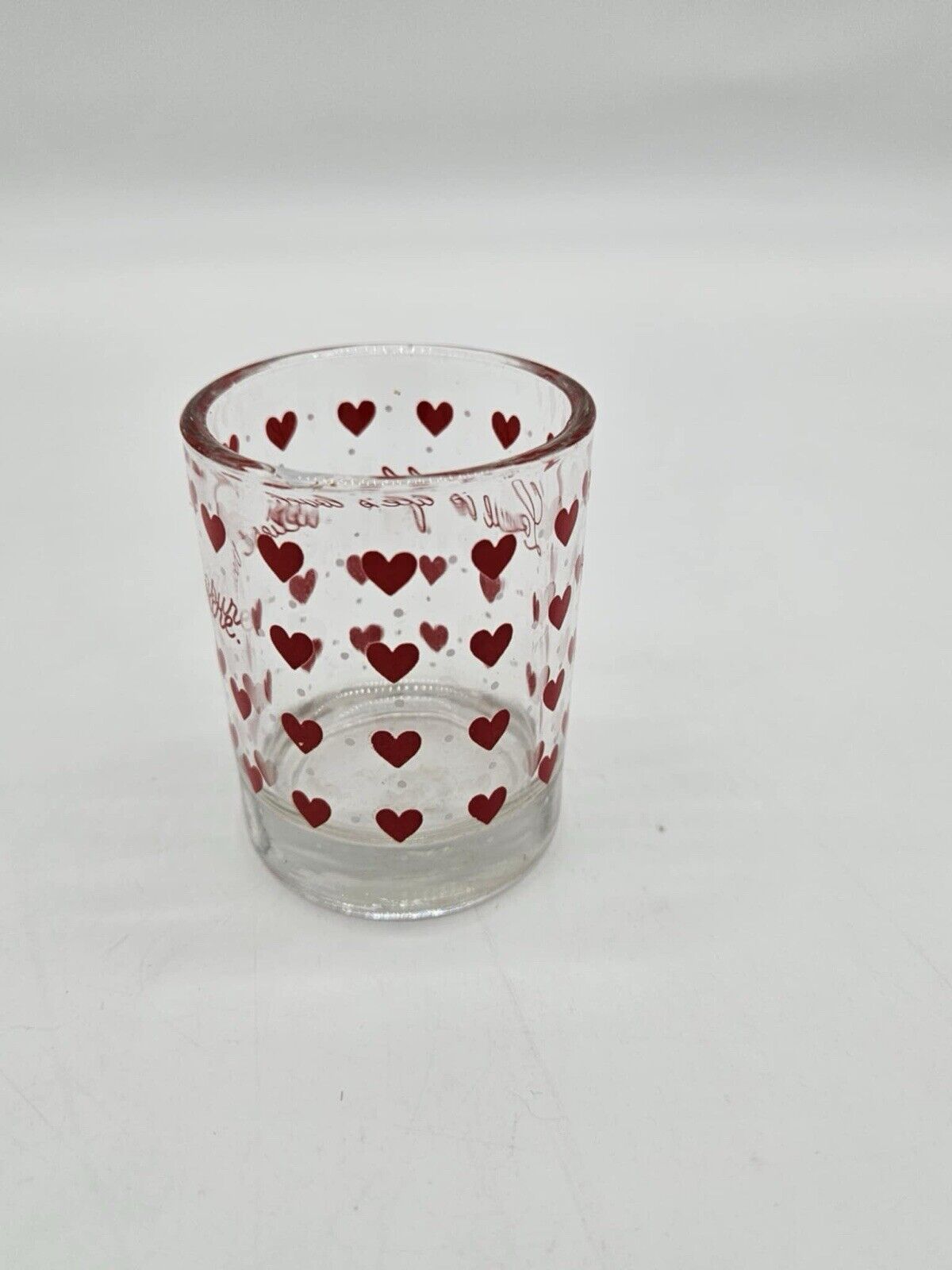 Valentine's Day Design shot glass w/ hearts “Love Is Life’s Loveliest Treasure”