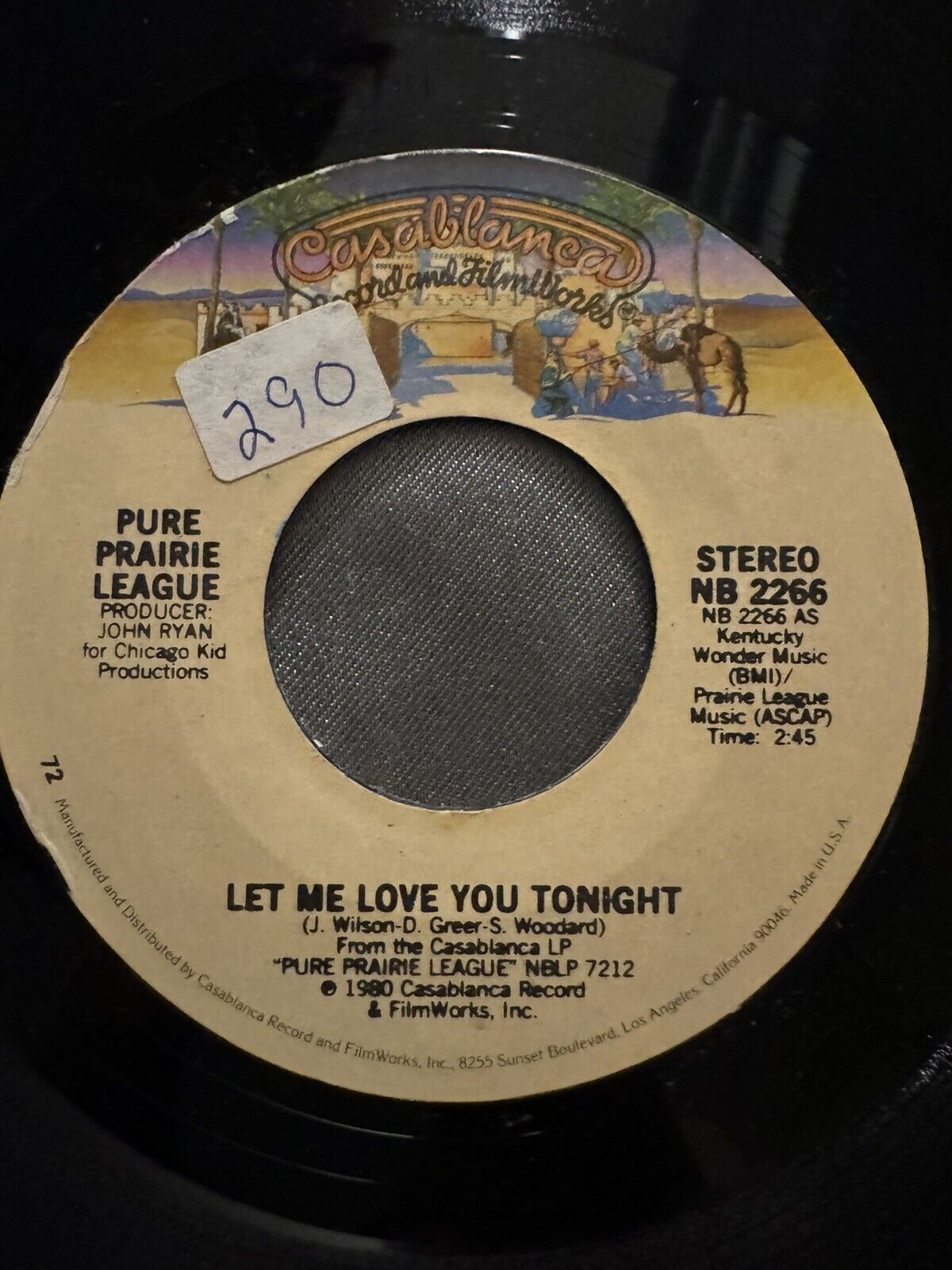 45 RPM Record Pure Prairie League Let Me Love You Tonight/Jenny Lou (box7)