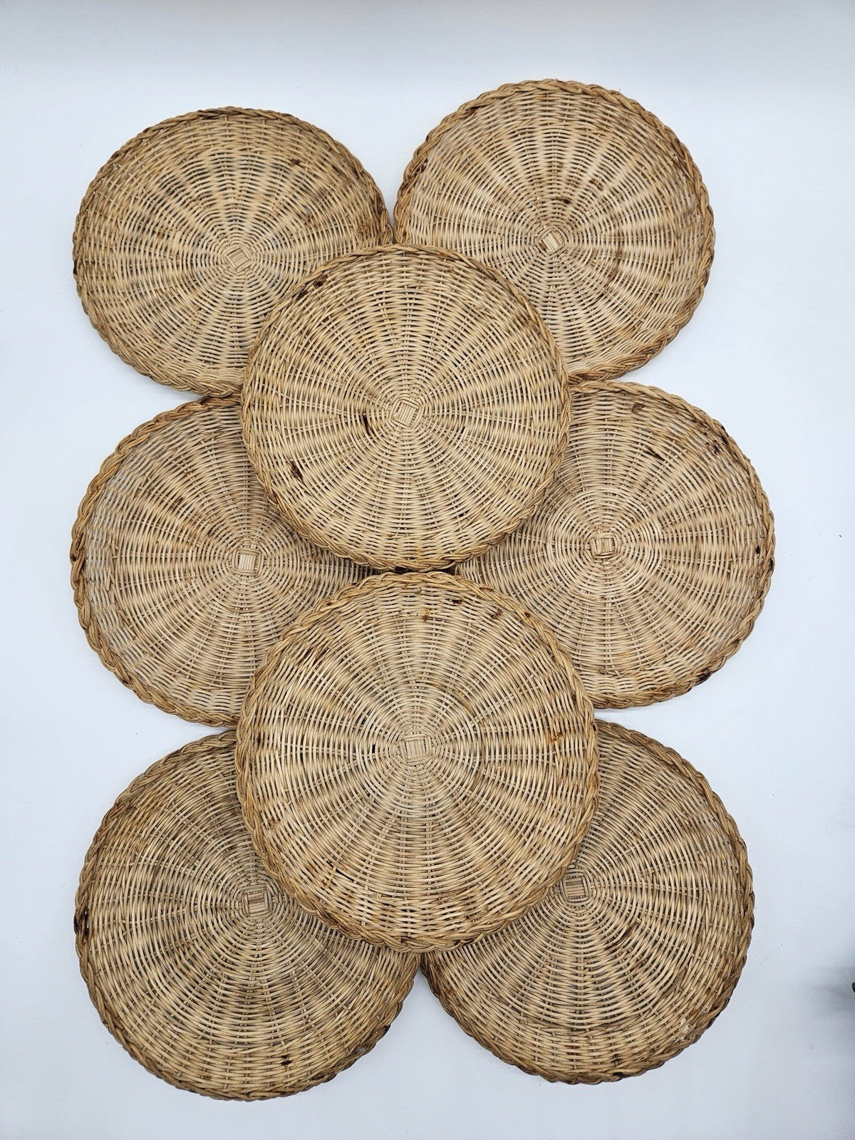 8 Vintage Wicker Rattan Paper Plate Holders 9.75" Diameter