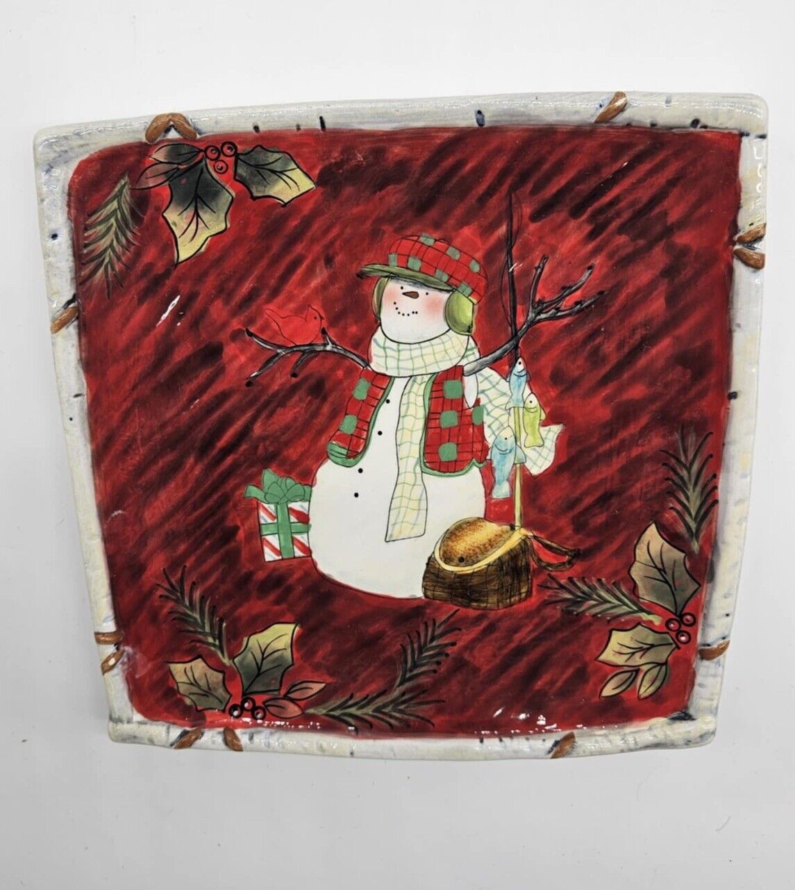 🔥 Certified International Holiday Lodge Snowman Plate Susan Winget Set Of 4