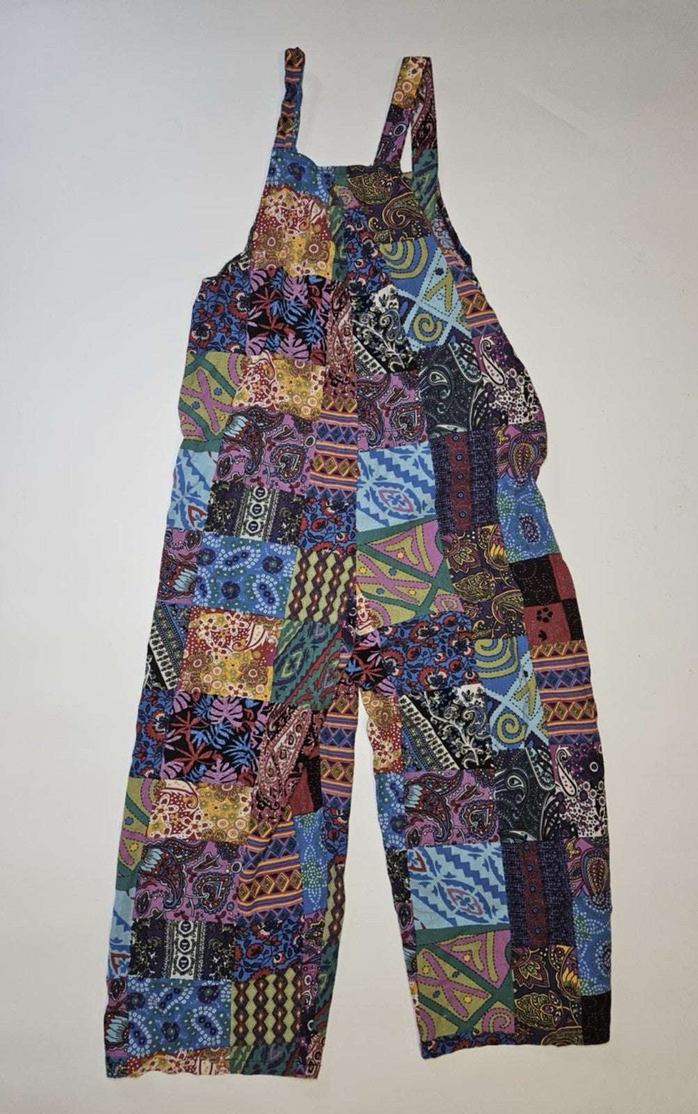 Women Jumpsuit Colorful Bibs Sleeveless Relaxed Wide Leg Hippy Boho ~ Sz M