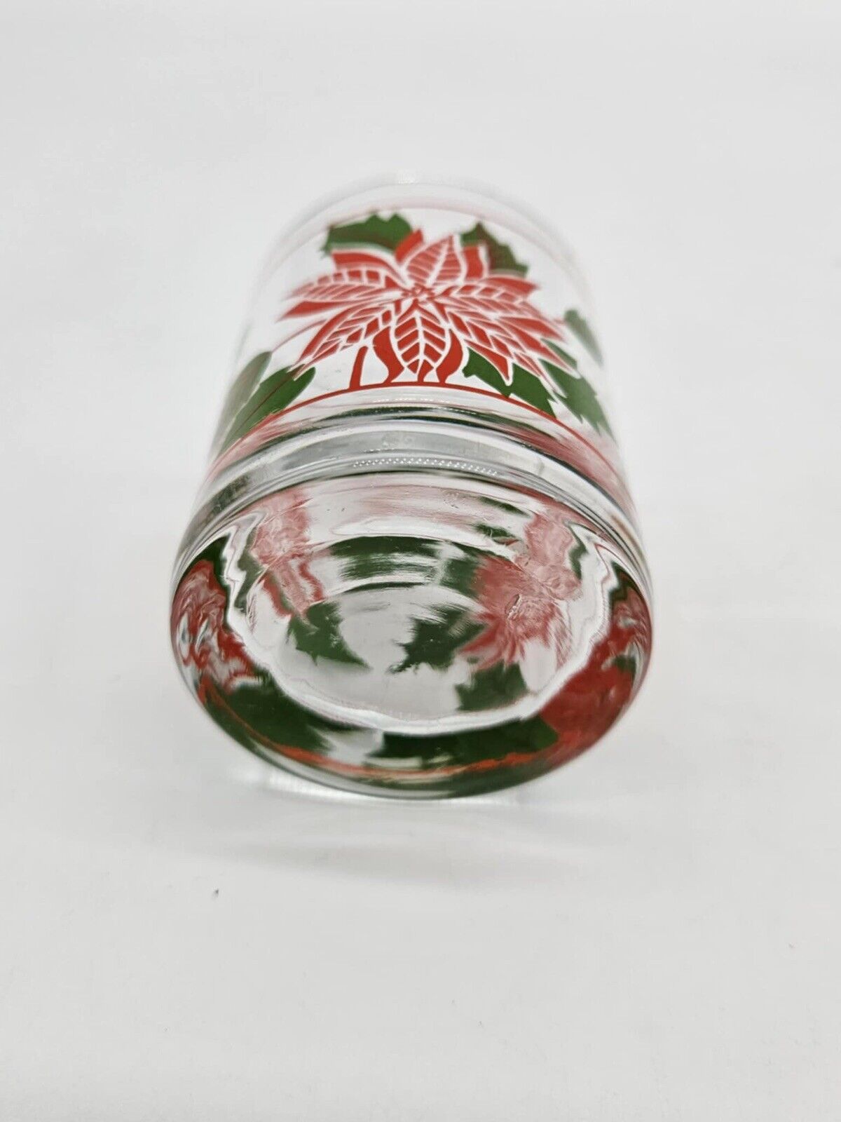 Vtg Poinsettia Shot Glass Candle Holder Votives - Holiday Christmas