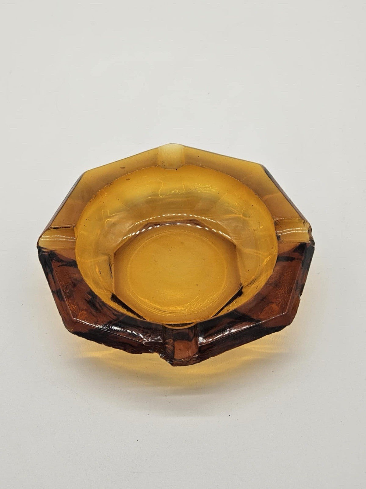 Vintage Yellow Amber Cigar Glass  Ashtray Octagon Smoking Room Bar