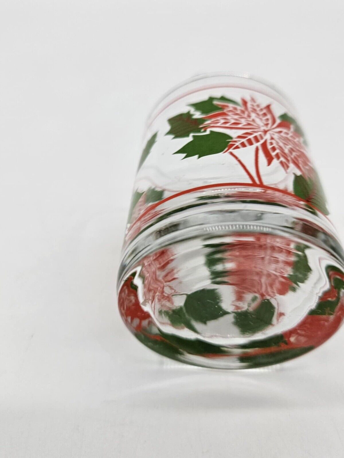 Vtg Poinsettia Shot Glass Candle Holder Votives - Holiday Christmas