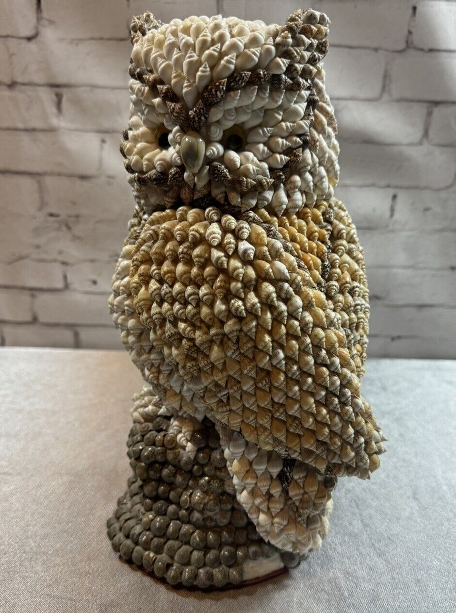 Vtg Handcrafted Sea Shell Folk Art Sculpture Owl Statue Figurine 11" VHD QCC