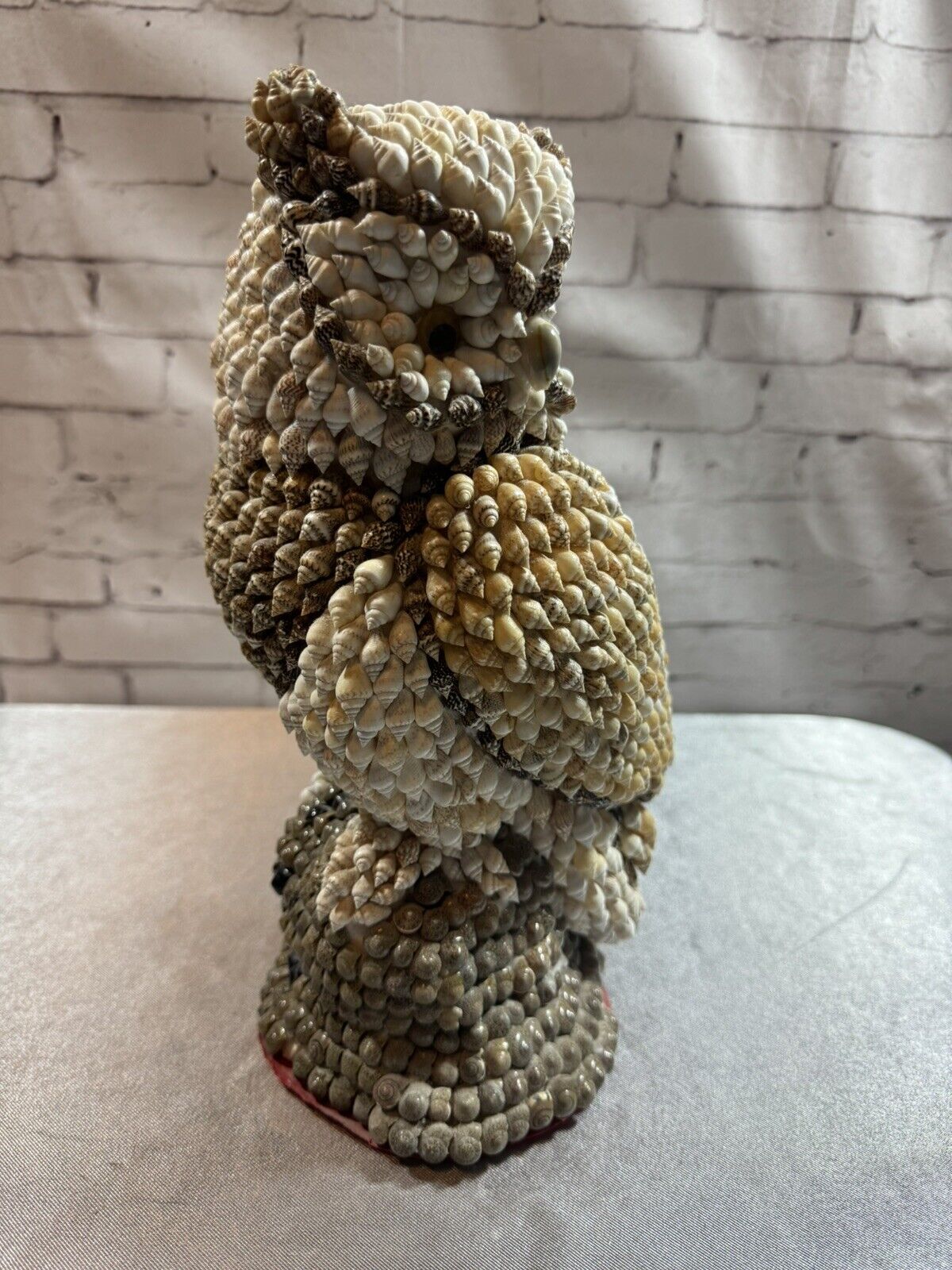 Vtg Handcrafted Sea Shell Folk Art Sculpture Owl Statue Figurine 11" VHD QCC