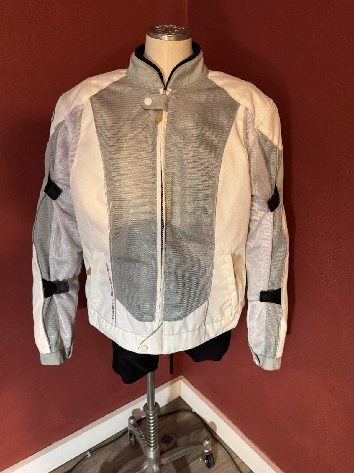 Castle Streetwear Women's Padded Motorcycle Jacket Textile Grey/White Size 12