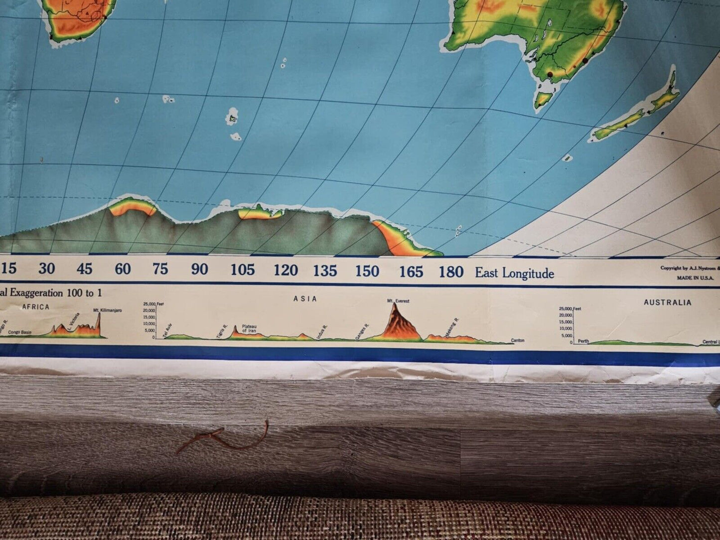 1960 A.J. Nystrom Pictorial Relief Map of the World with merging colors PR98