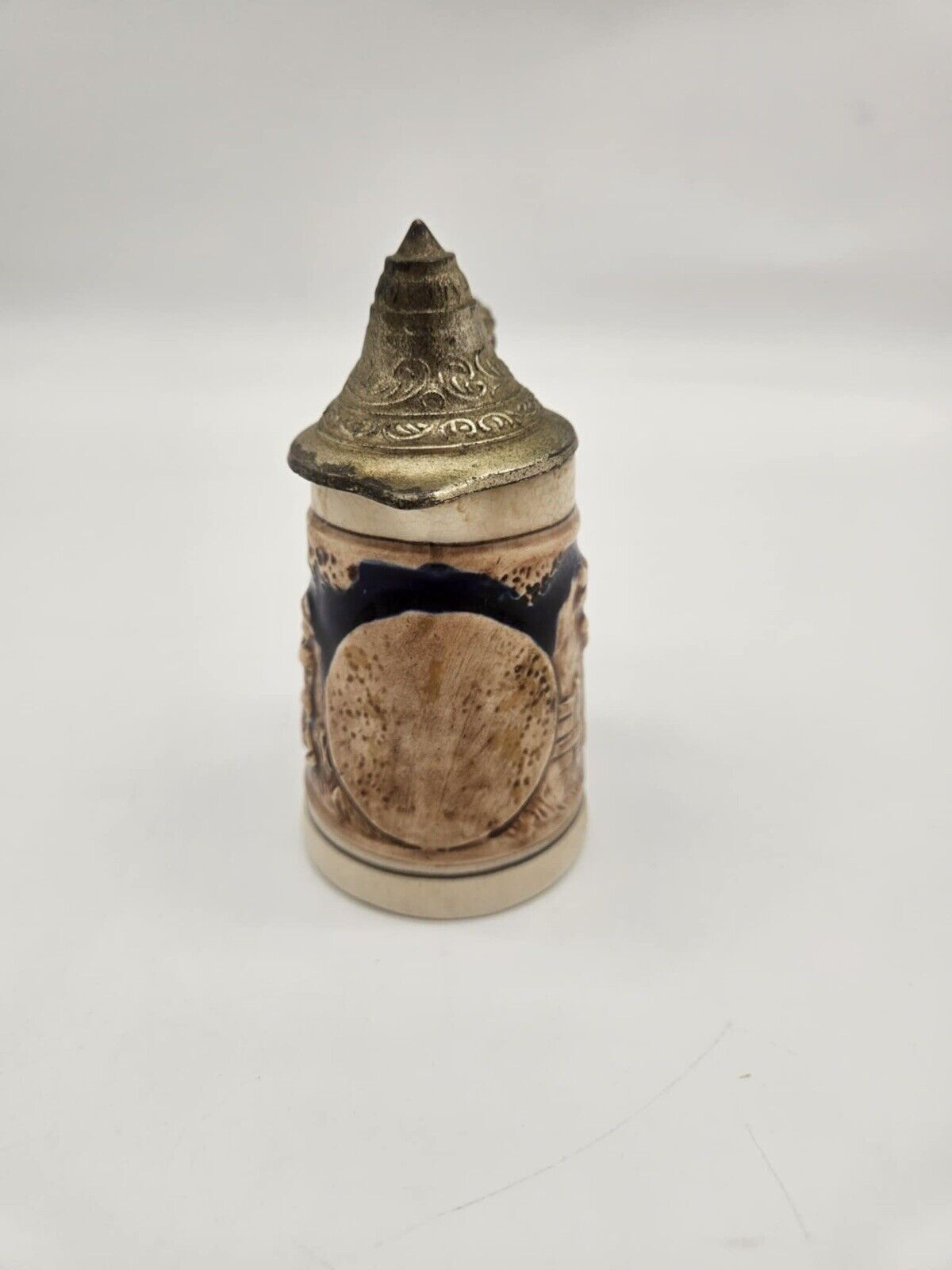 Vintage W Germany Farewell Scene Hand Painted Beer Stein Pewter Lid 4x5”