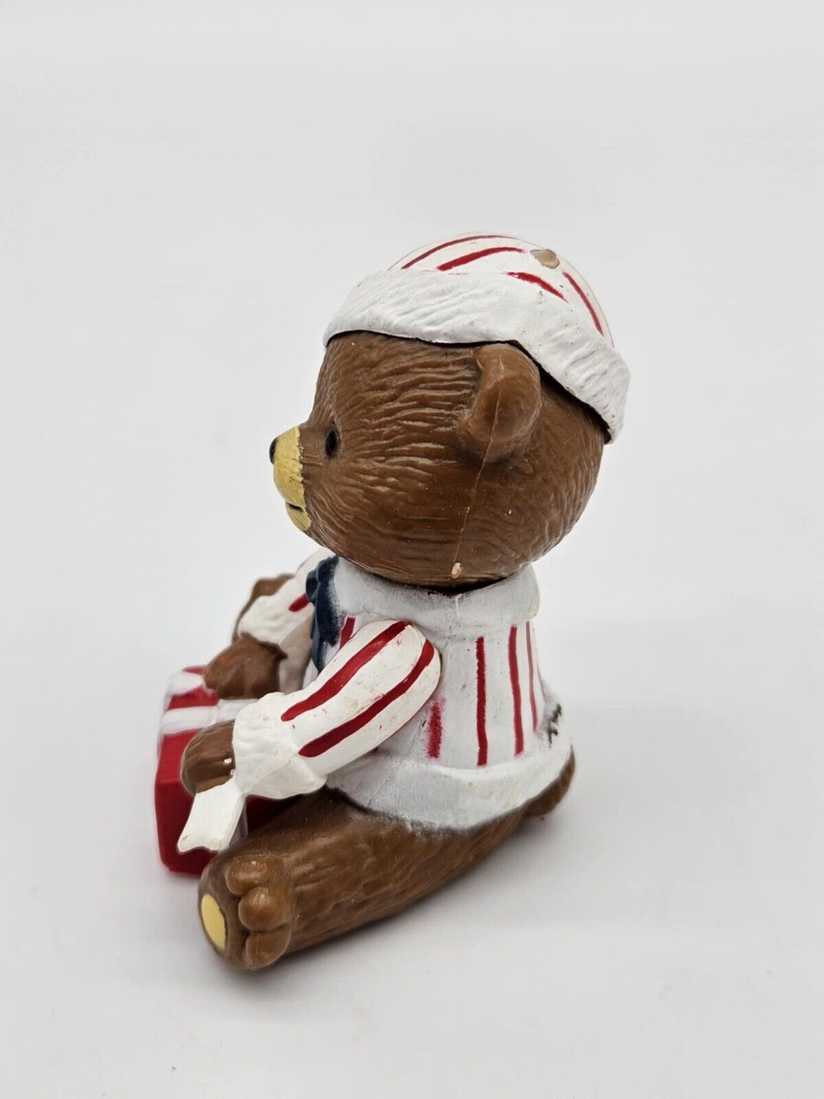 2 Vintage Christmas Teddy Bears In Pajamas With Present Ornament