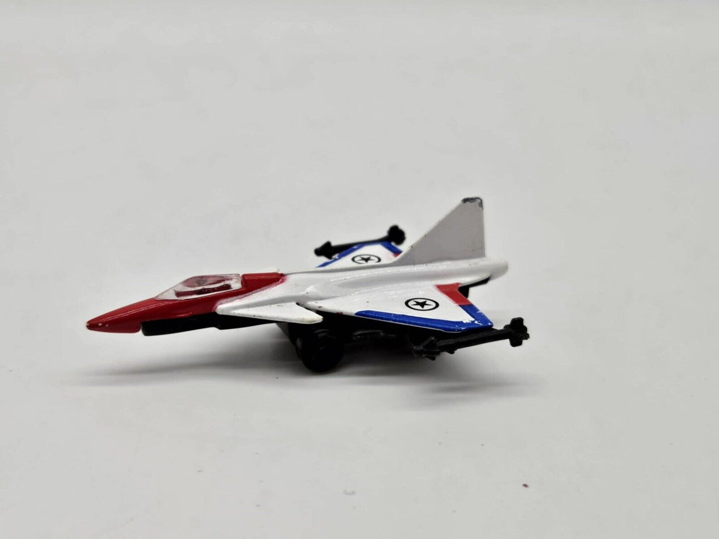 6006 MILITARY FIGHTER JET WHITE RED BLUE DIECAST 2 1/2" PLANE W MISSILES - CHINA