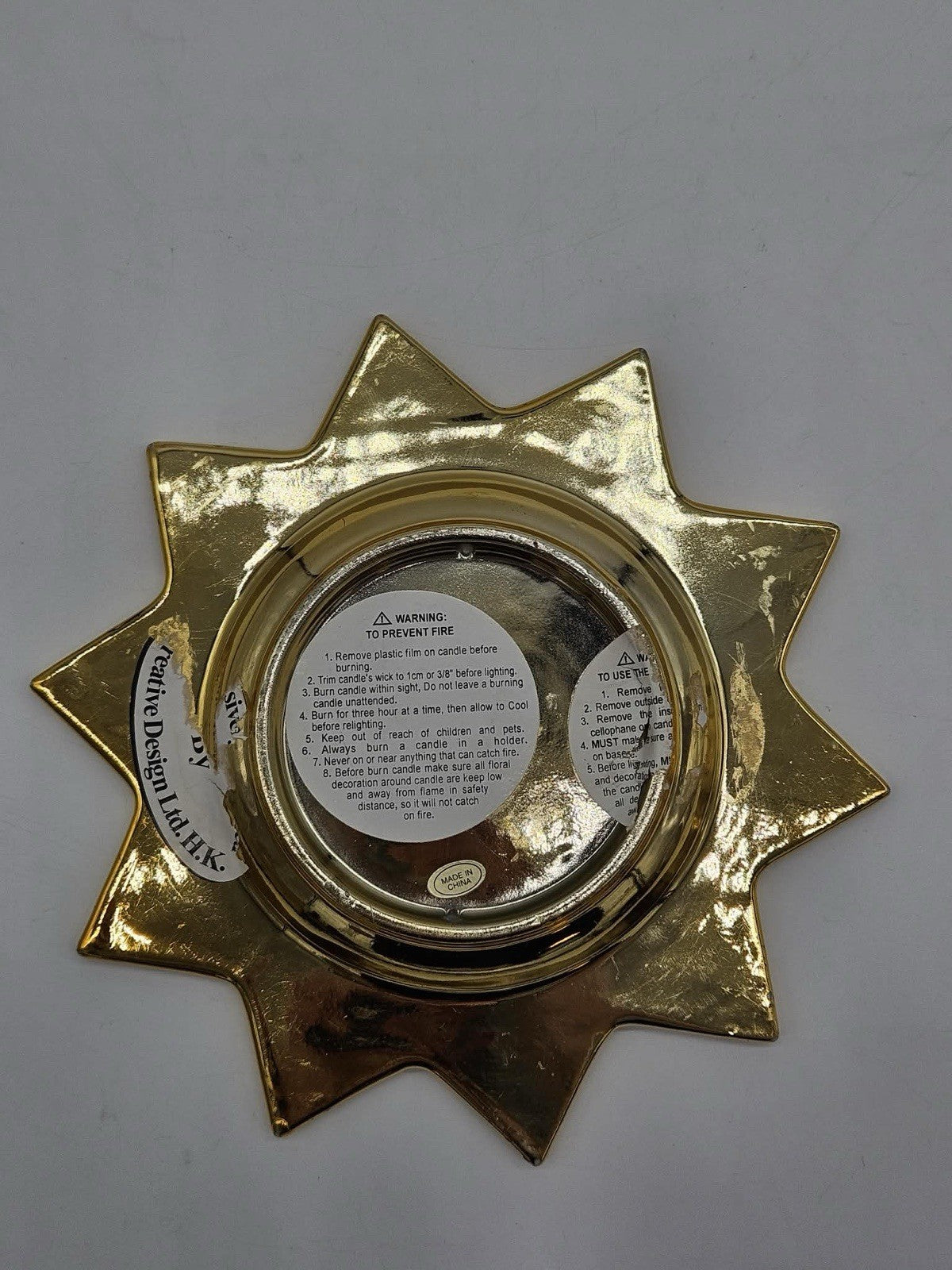 VTG 90s Celestial Decor Sun Shaped Candle Holder Plate Gold Whimsigoth