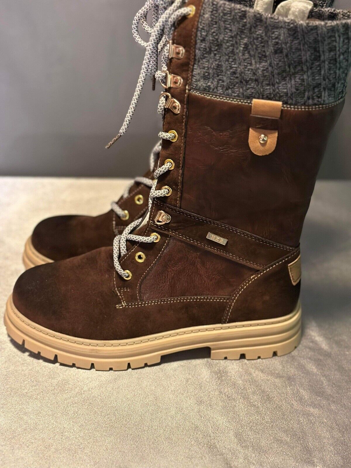 2024 Women's Low-Heeled Mid Calf Boots Round Toe Fox Leather Brown WCLTH