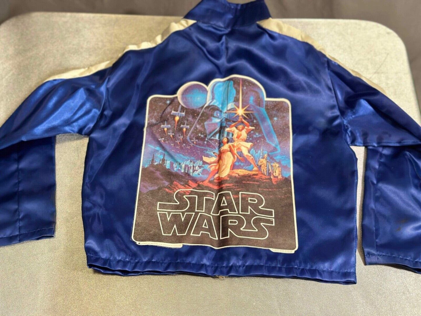 Vintage Original Childs Star Wars BL & WHT Satin Jacket - Very Rare VCTY