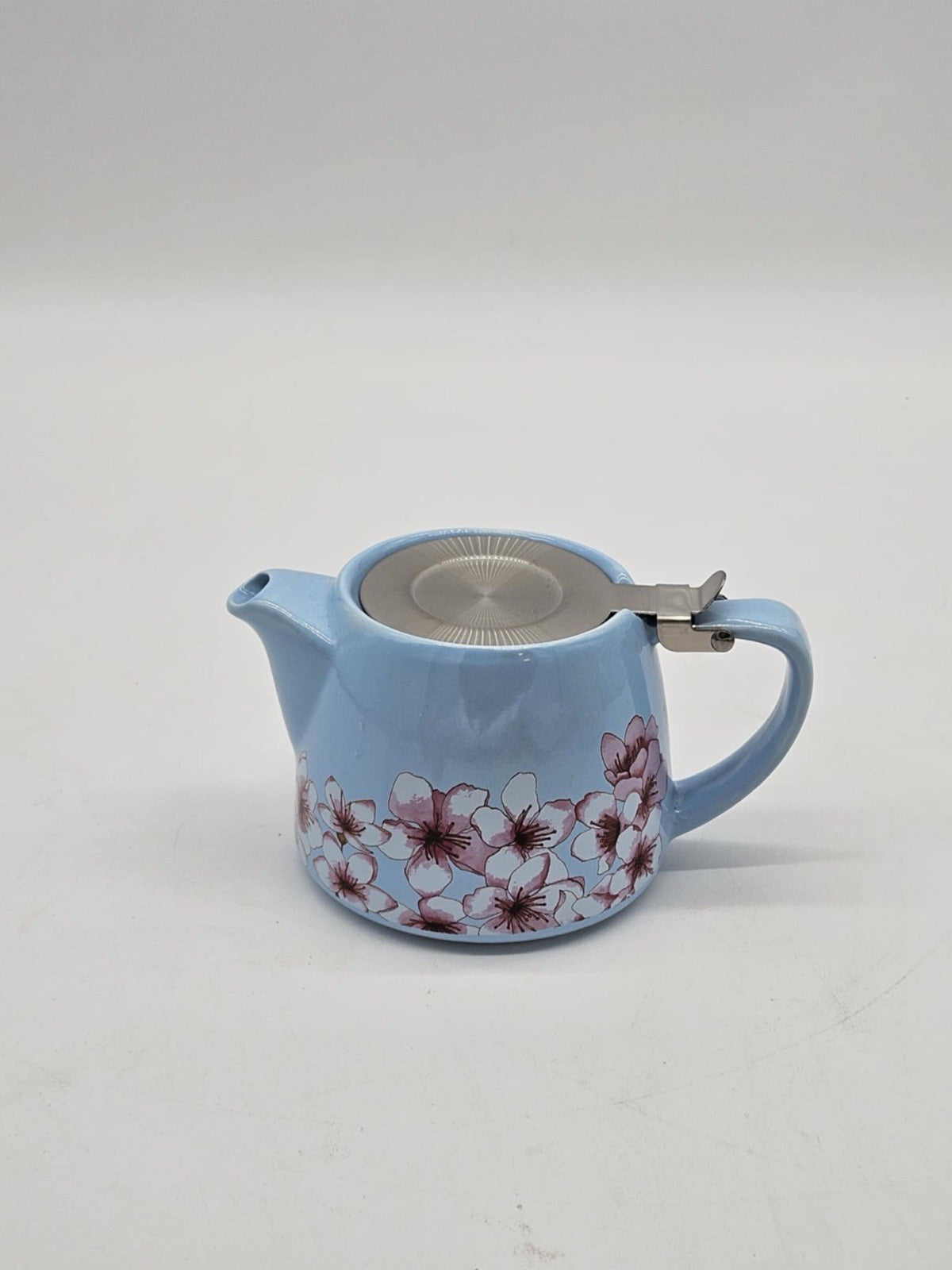 Alfred Ceramic Light Blue Floral Cherry Blossoms Stainless Steel Tea Pot Kettle