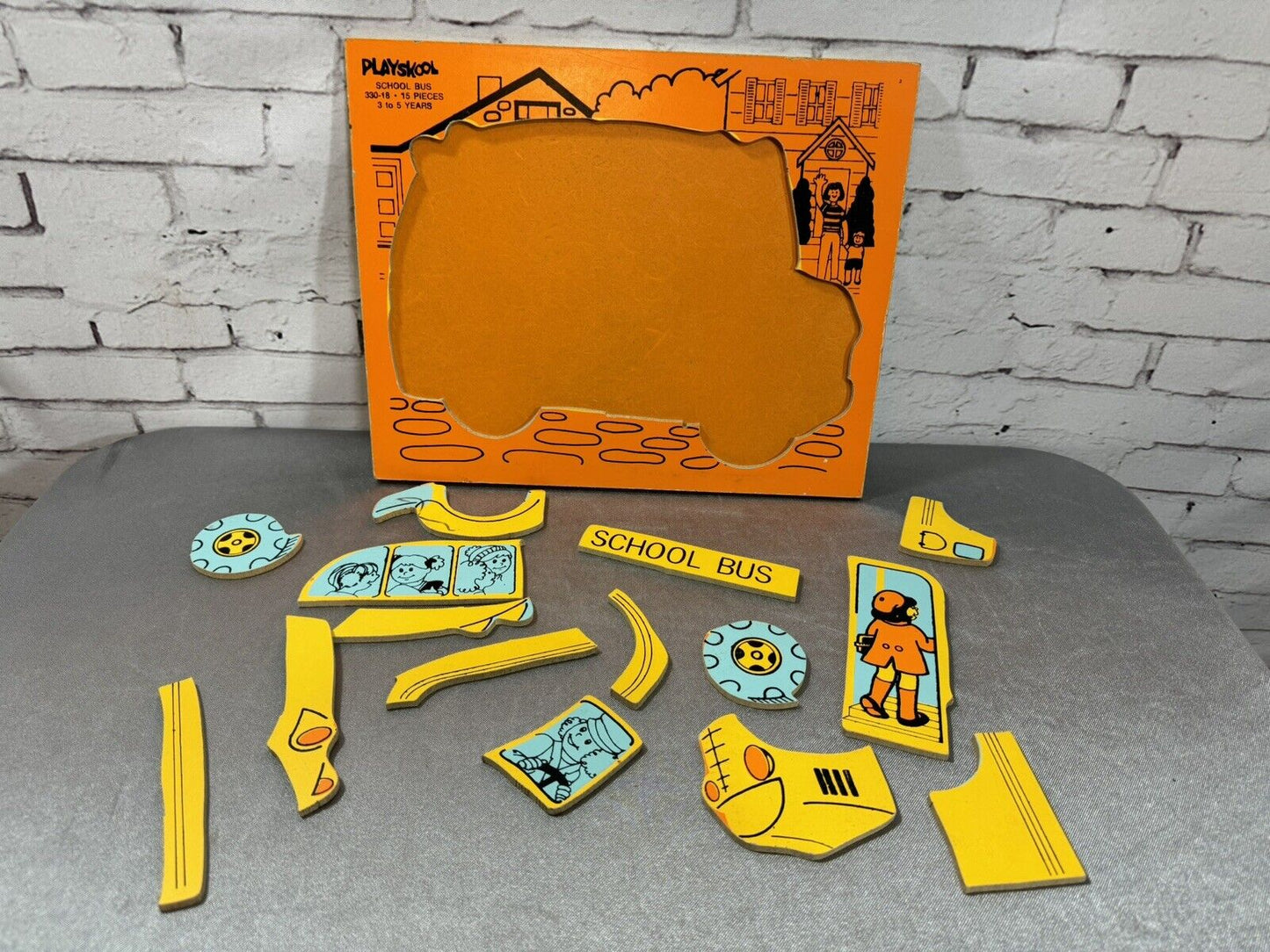 Vintage Puzzle Preschool Playskool School bus driver seatbelt wheel round town