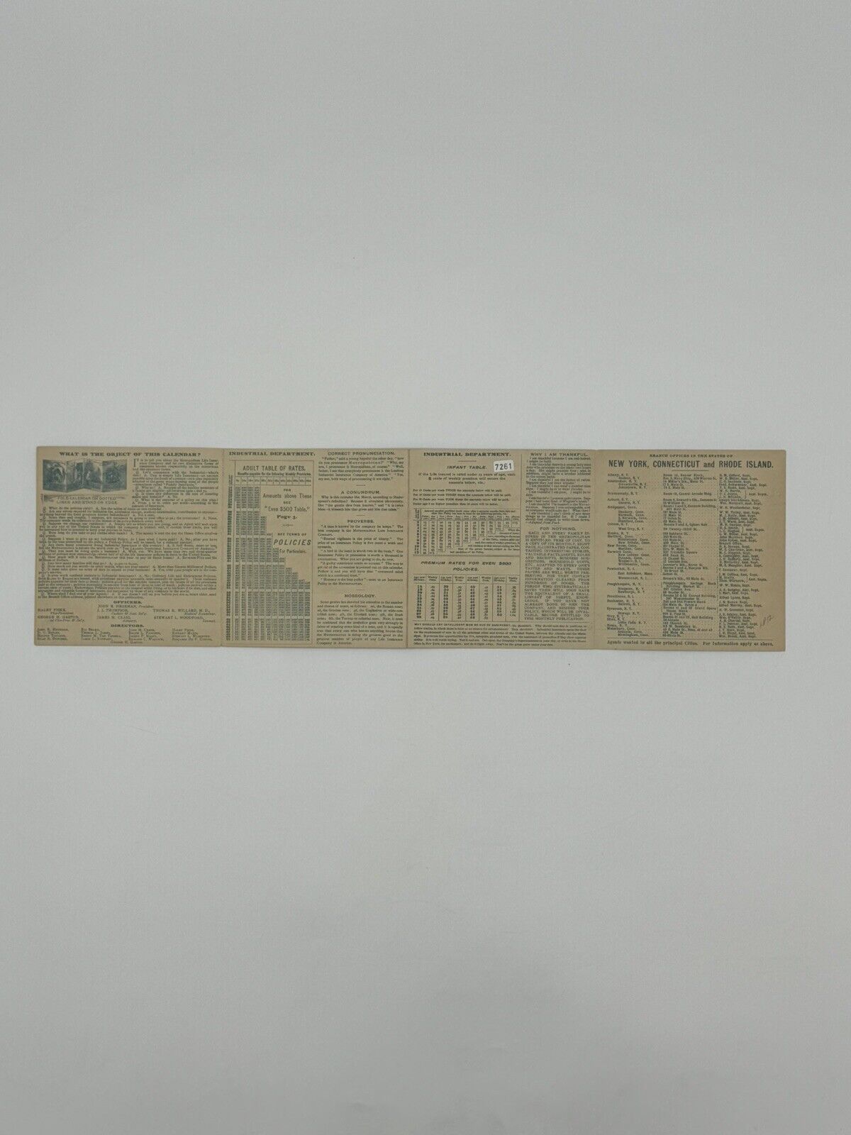 Antique VTG 1893 Calendar - THE METROPOLITAN LIFE INSURANCE CO  **MINT**