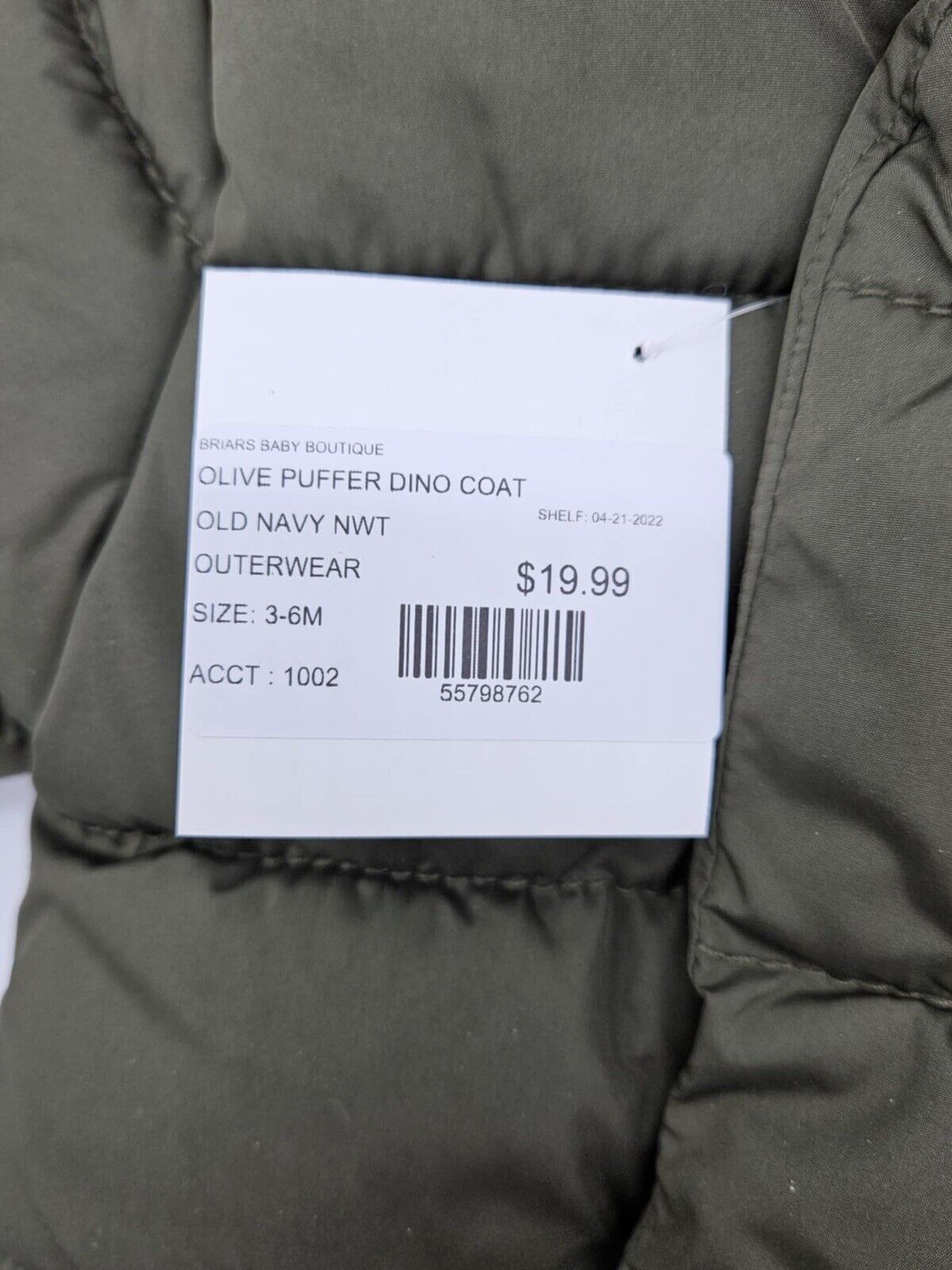 Old Navy Boys Dinosaur Puffy Jacket ~ 3/6 Months