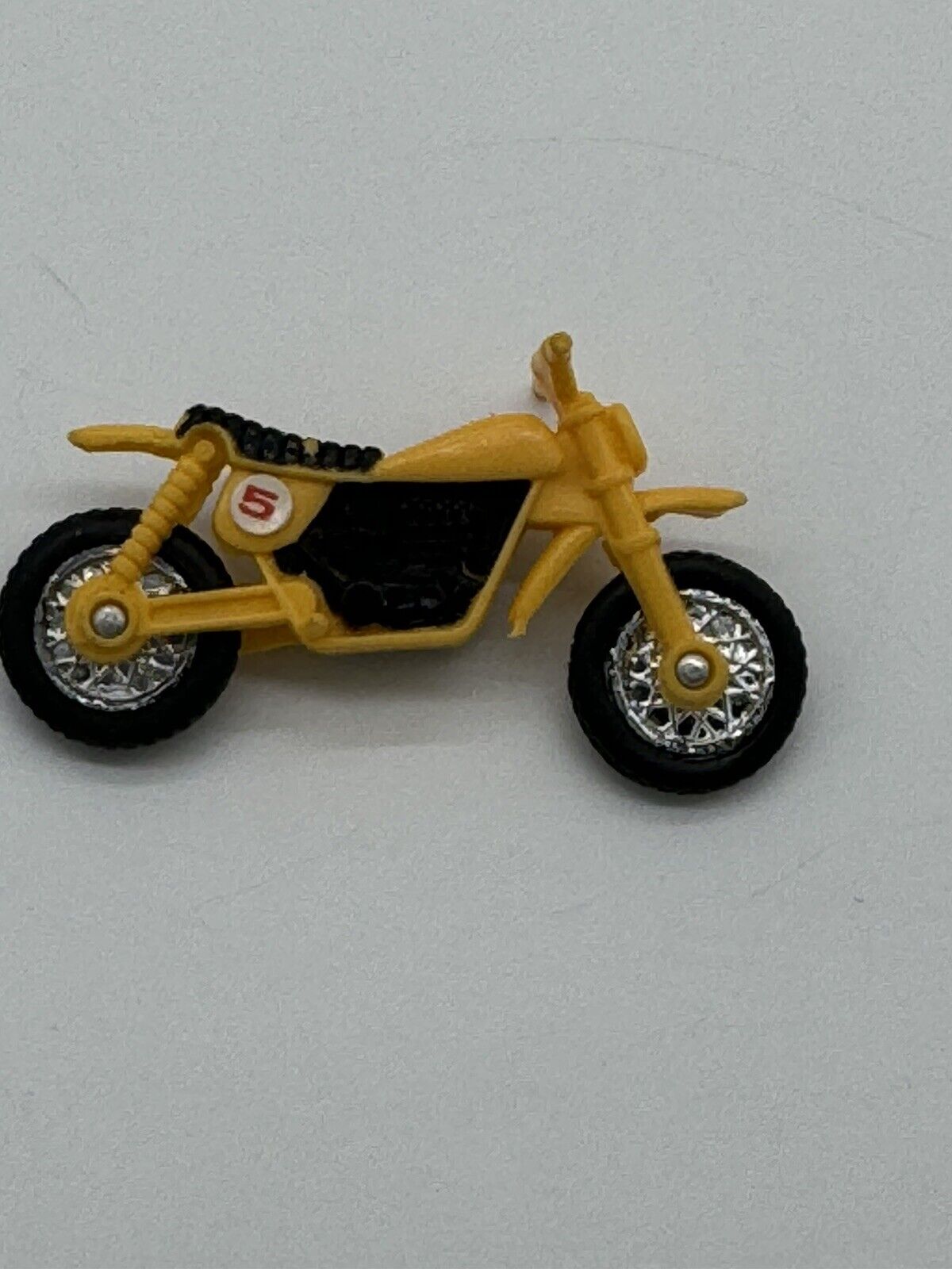 Vintage Toy Yellow Plastic Dirt bike Rubber Tires Cake Topper Trinket Motorcycle