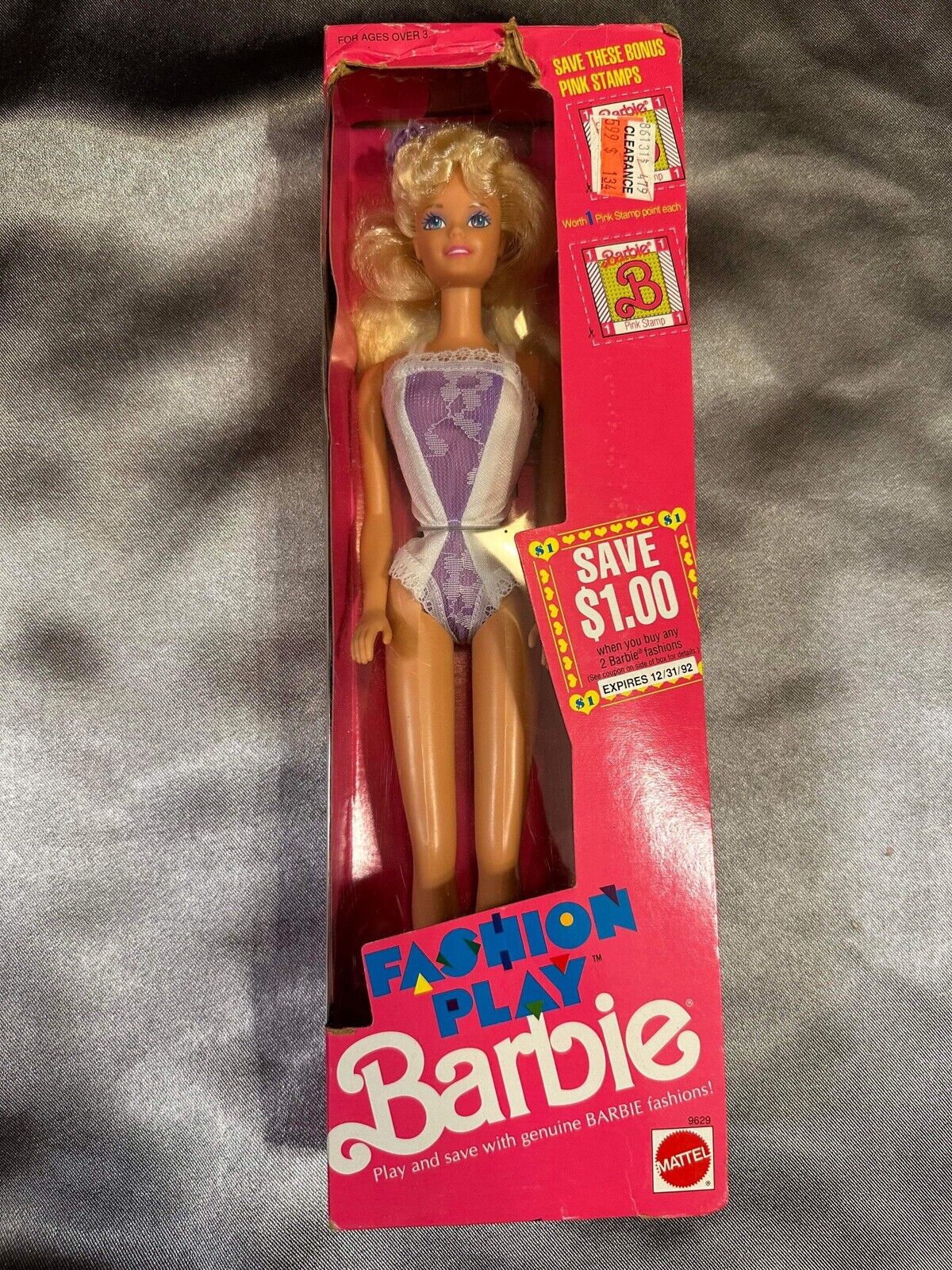 TWO Mattel 1990 Barbie Doll "Outfit Purple & White" Fashion Play 9629 NIB VTY