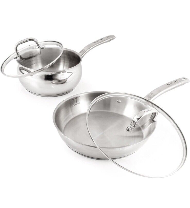 BergHOFF Belly Shape 18/10 Stainless Steel 12Pc Cookware Set, Glass Lids