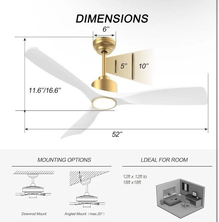 52 Inch ETL Listed Indoor Outdoor Smart Ceiling Fan