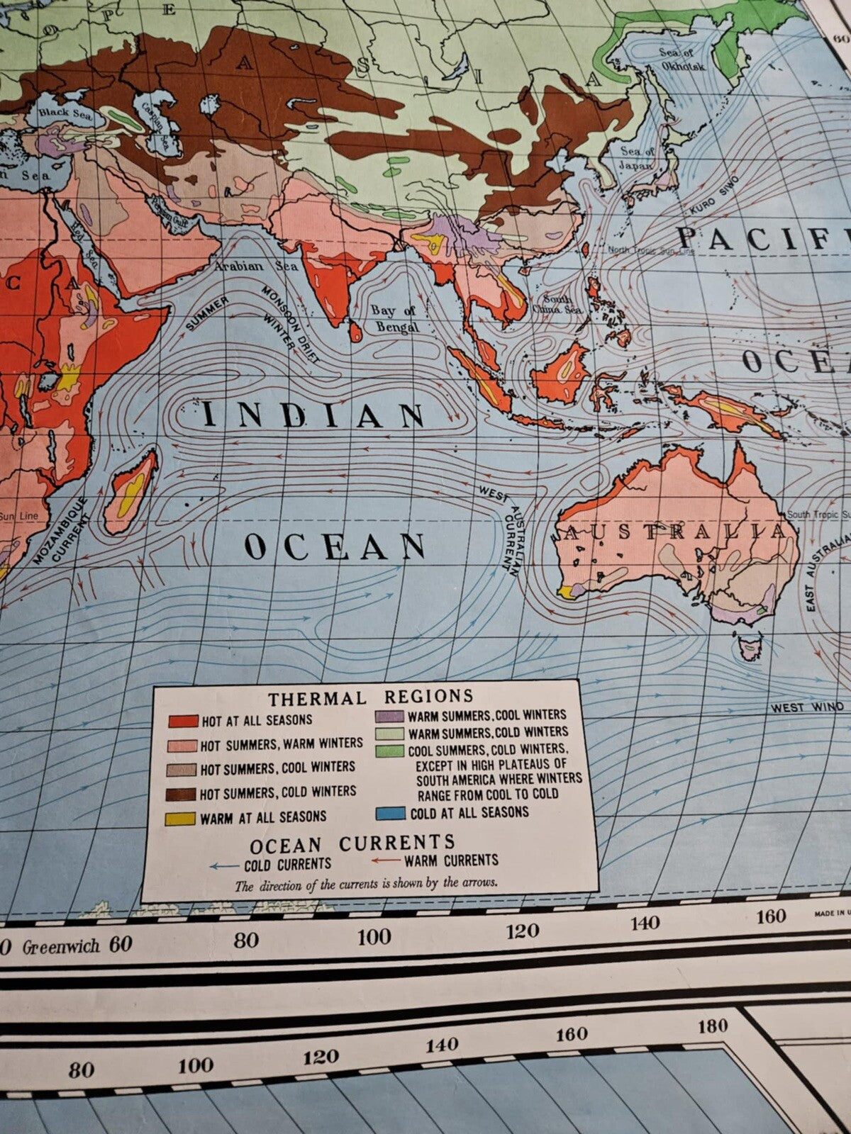 A.J. Nystrom & Co 60's Map Temperature & Vegetation World Map No.2 Pull Down 55"