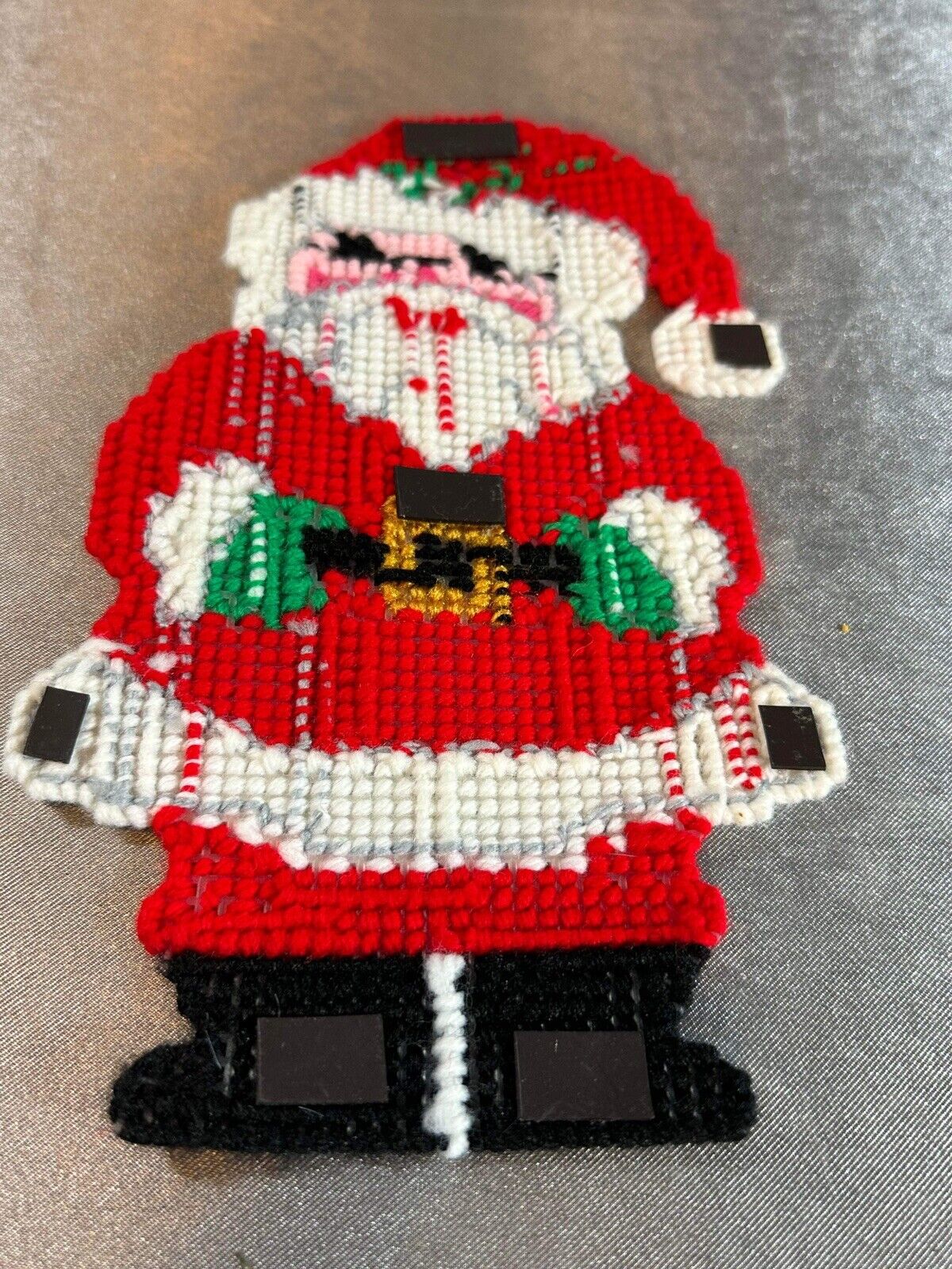 Vintage Handmade Santa Claus Needlepoint Canvas Centerpiece Art VHD QCC