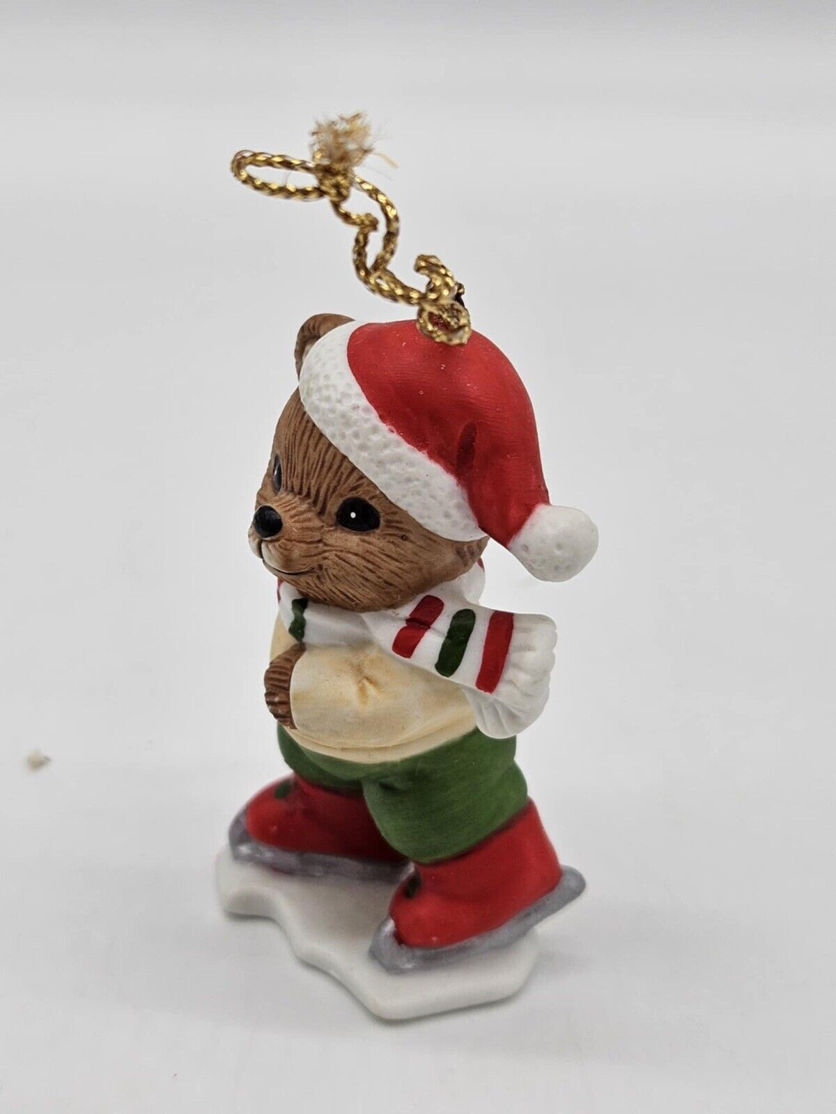 Vintage Pair Homco Bear Christmas Ornaments Skater Skier 5513 Home Interiors