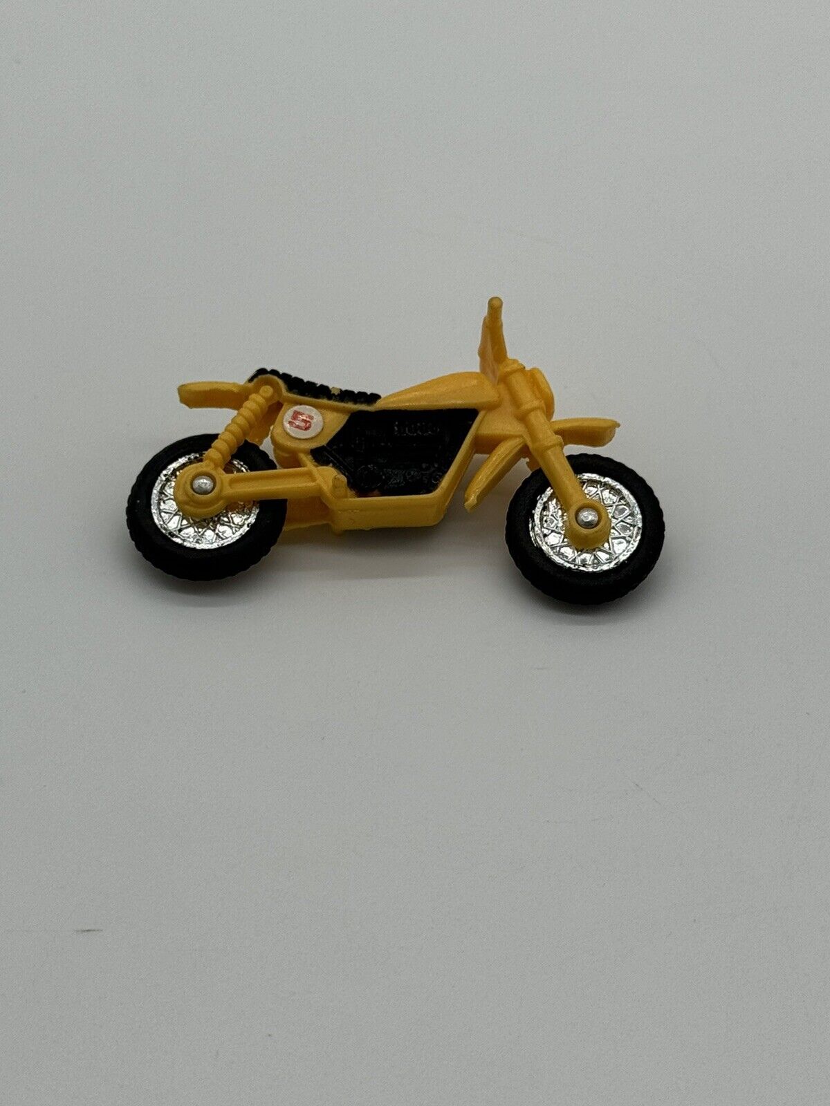 Vintage Toy Yellow Plastic Dirt bike Rubber Tires Cake Topper Trinket Motorcycle