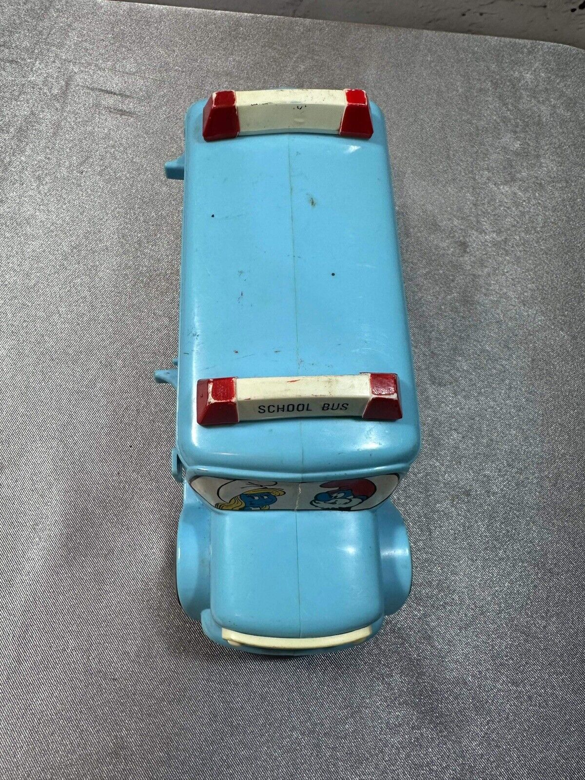Vintage Smurf School Bus Toy Moving Parts Slide w/ 2 Figurines VTY 003