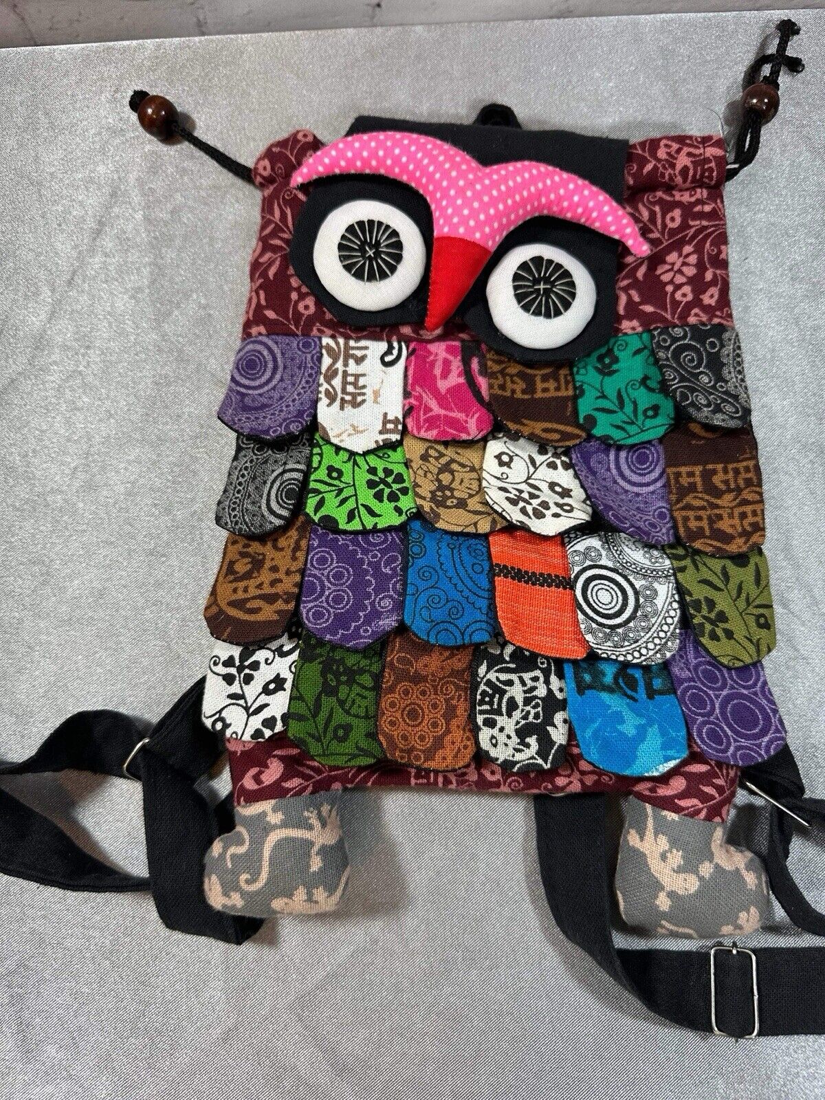 ADORABLE Recycled Handmade Owl Bag Cotton  25 x 30cm Made in Thailand JWL