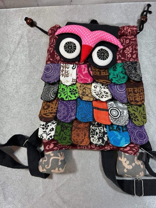 ADORABLE Recycled Handmade Owl Bag Cotton  25 x 30cm Made in Thailand JWL