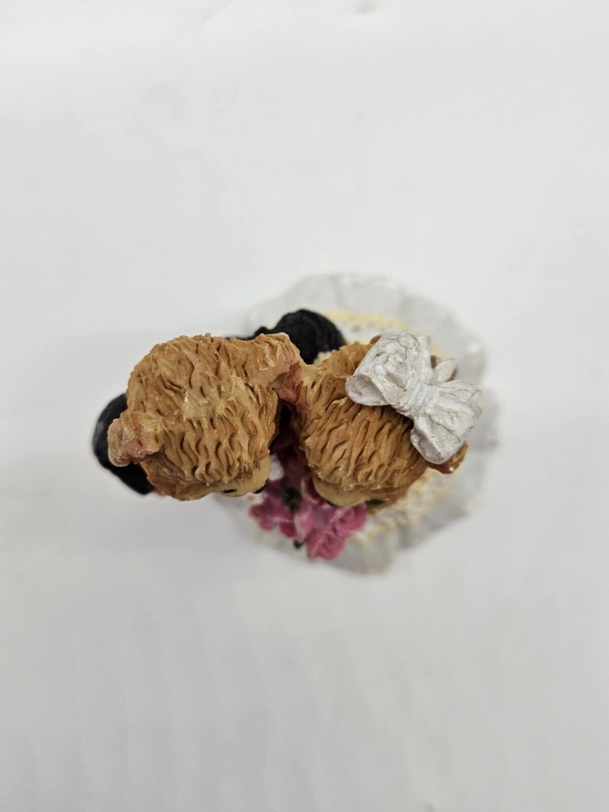 Vintage Wedding Cake Topper, Handpainted Resin Teddy Bear Bride & Groom Figurine
