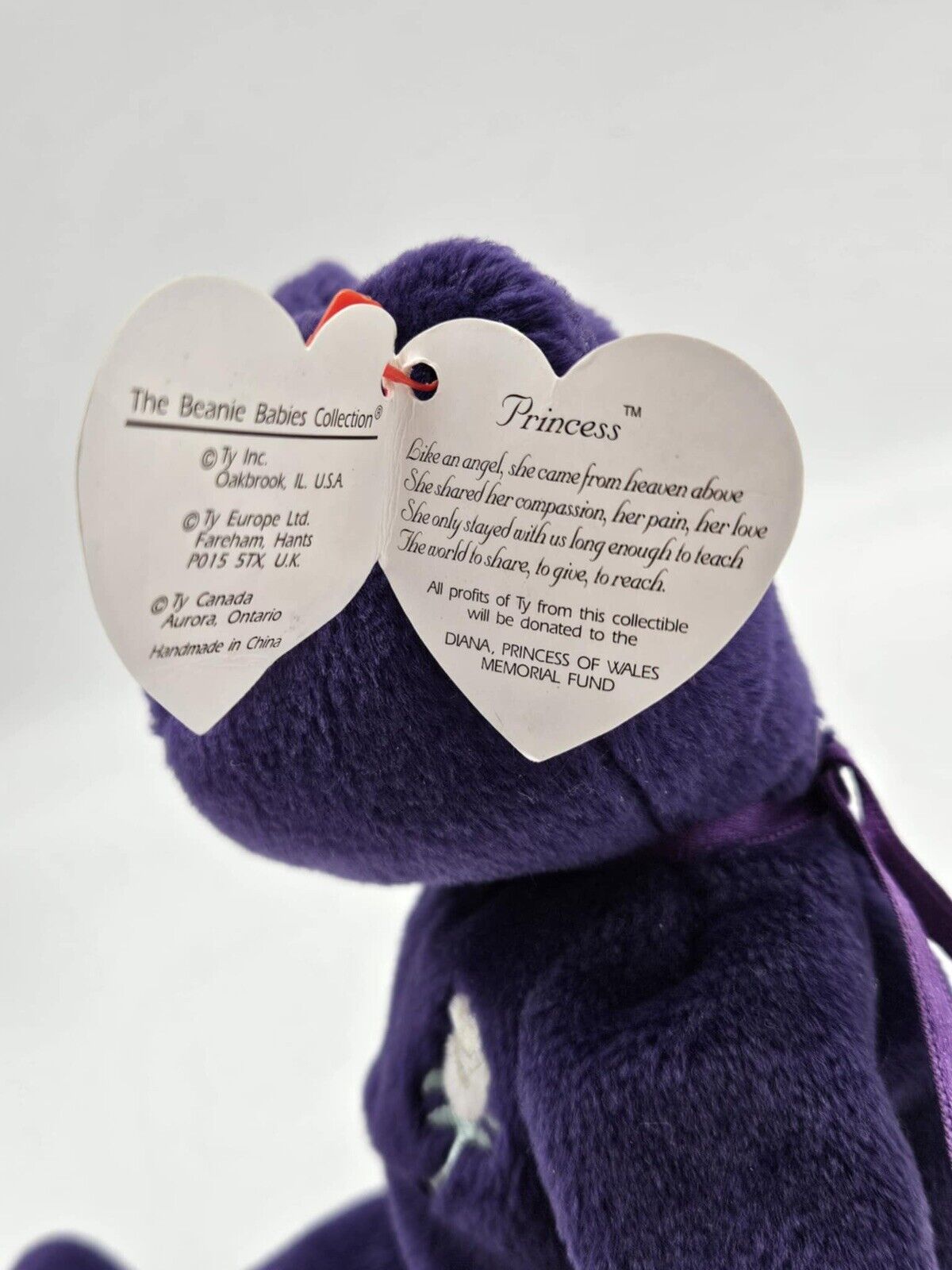 Vintage Collectible Ty Beanie Baby Princess Diana Purple Bear